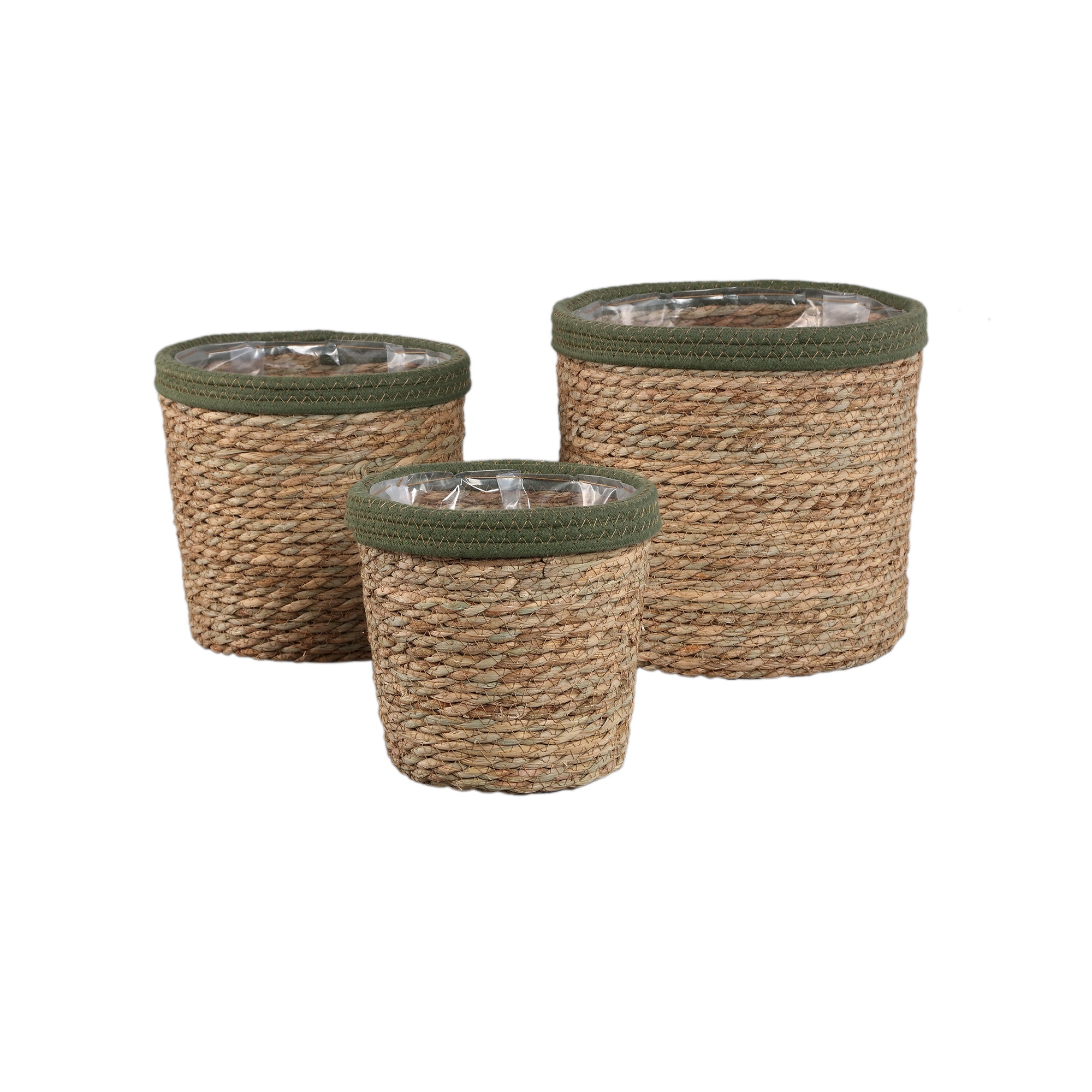 Leavy Dark Green border straight rattan basket SV3