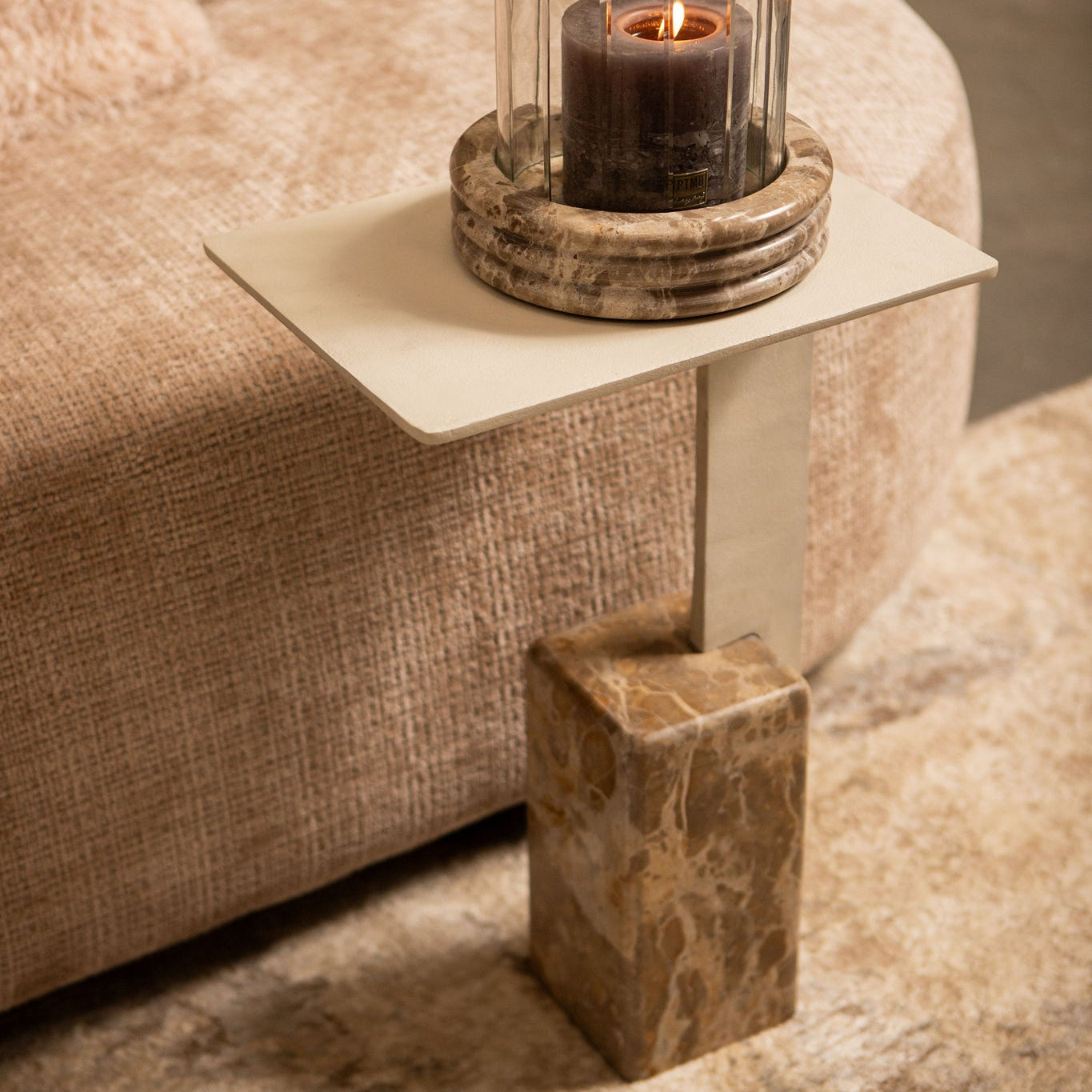 Ebe Beige Marble sidetable with rectangle alu top - Photo 4