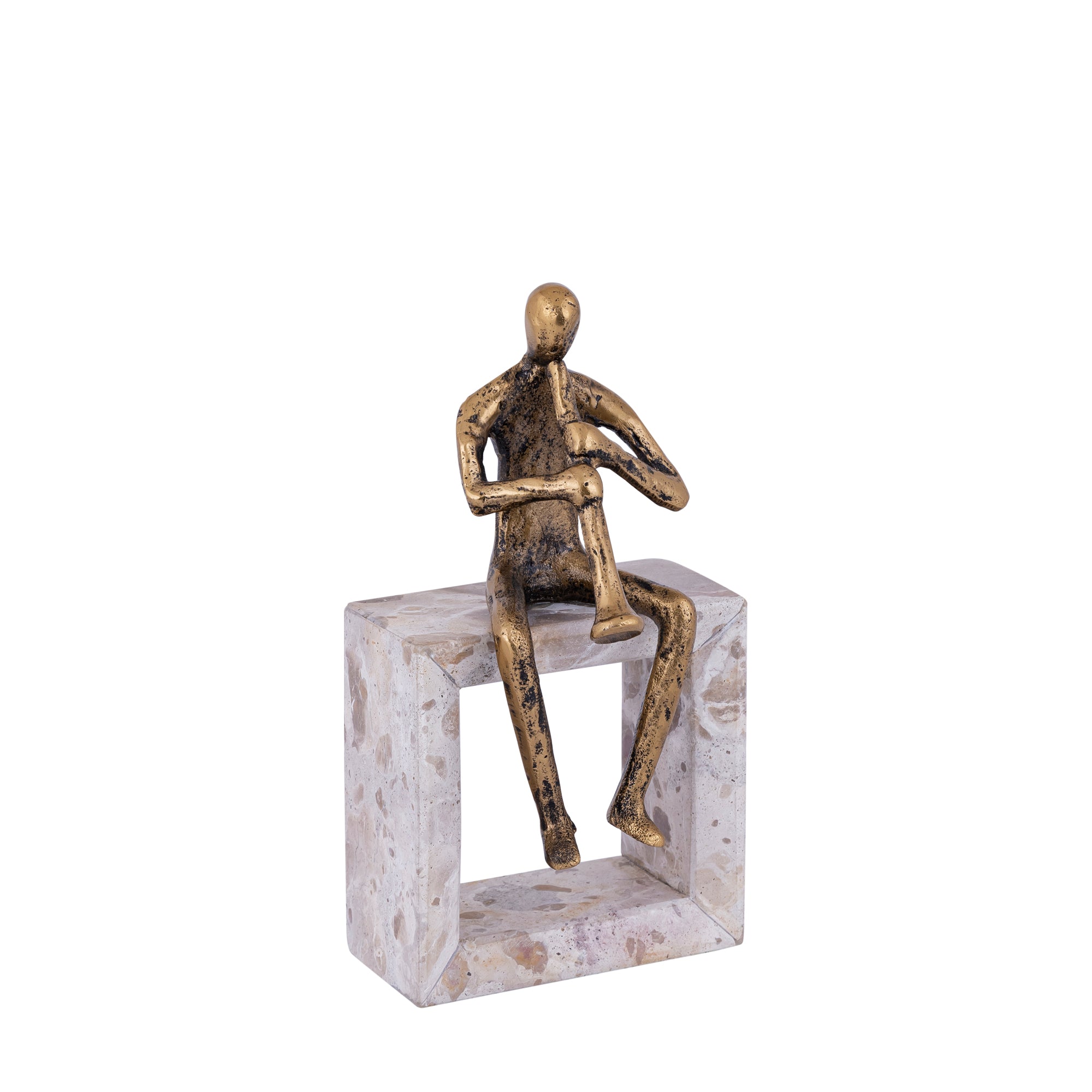 Aleria Gold casted alu trumpet man on marble base