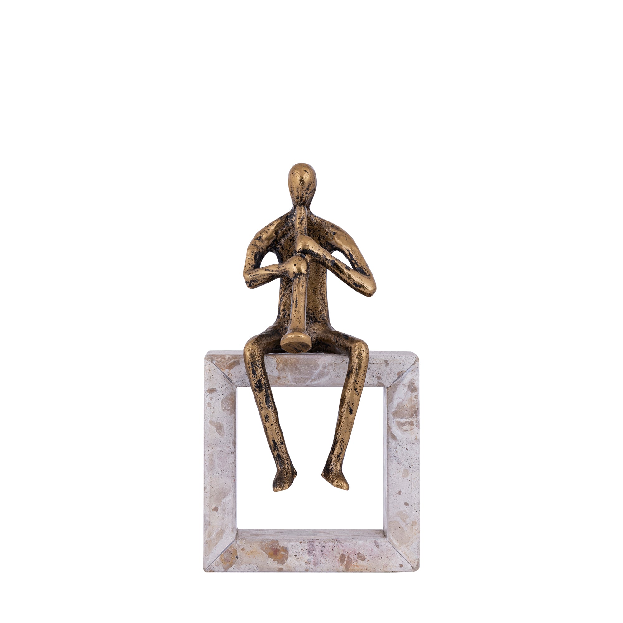 Aleria Gold casted alu trumpet man on marble base