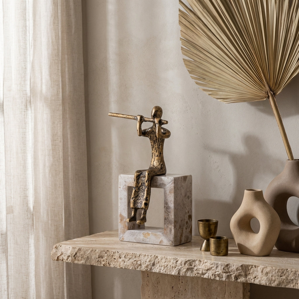 Aleria Gold casted alu flute lady on marble base