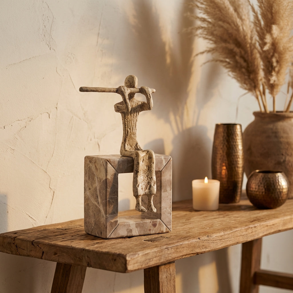 Aleria Beige casted alu flute lady on marble base
