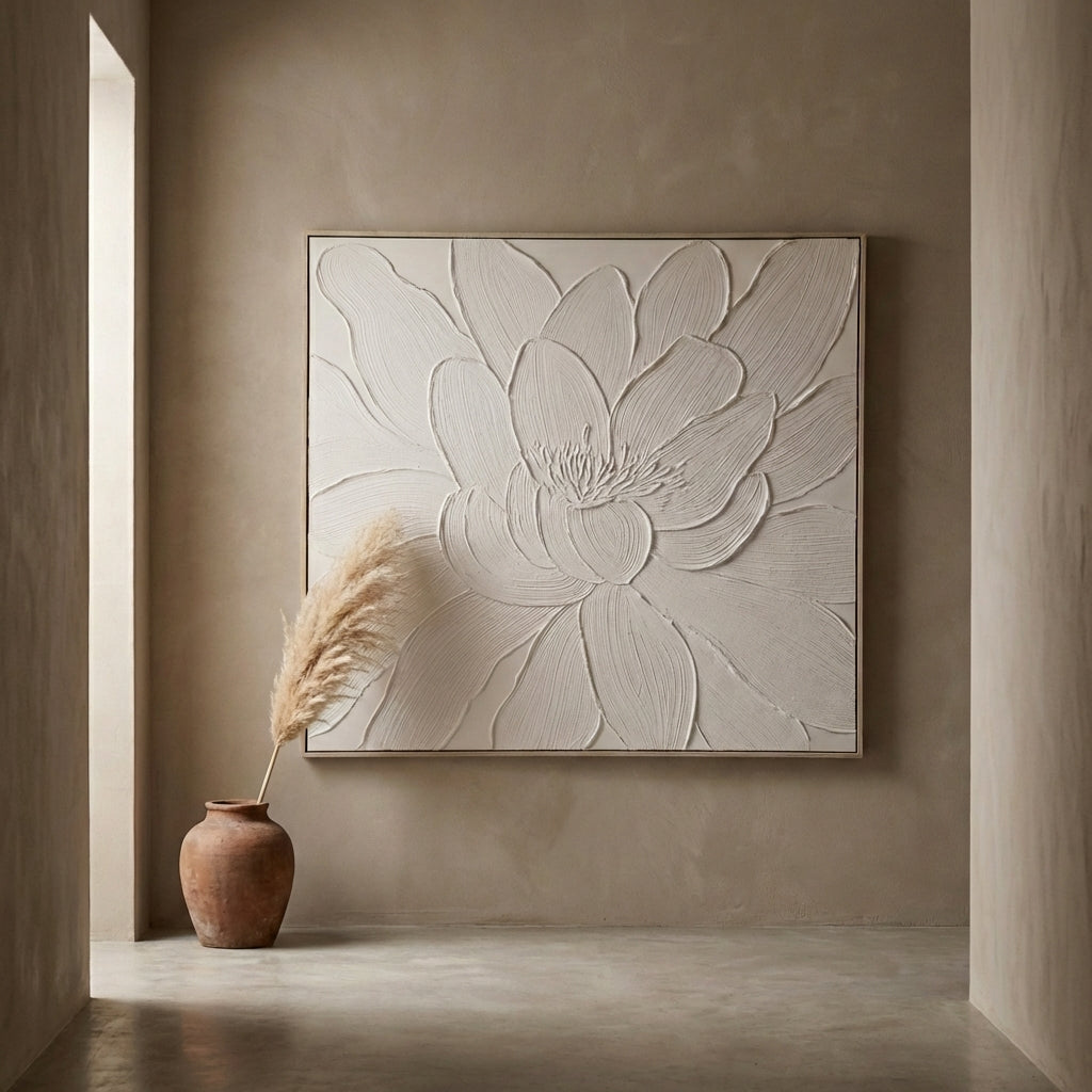 Florise Cream framed canvas wall panel flower A