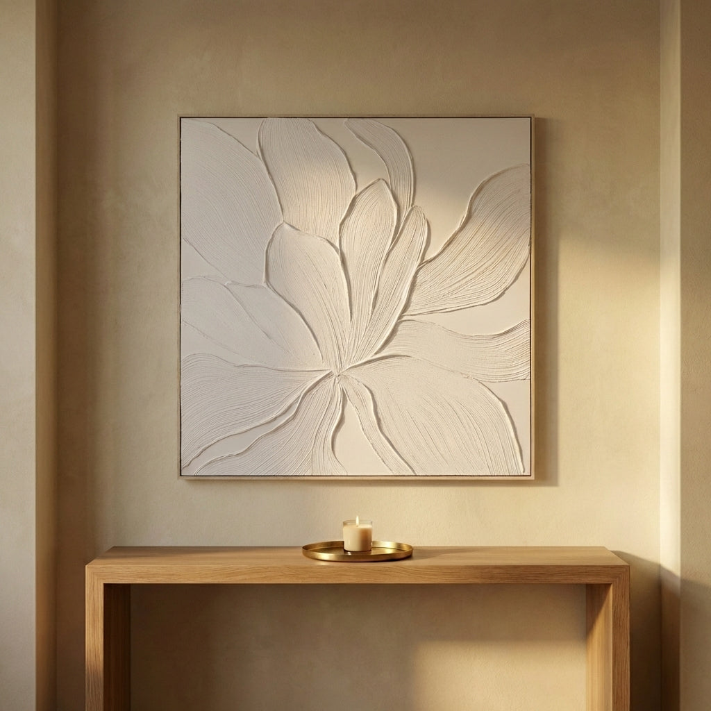 Florise Cream framed canvas wall panel flower B