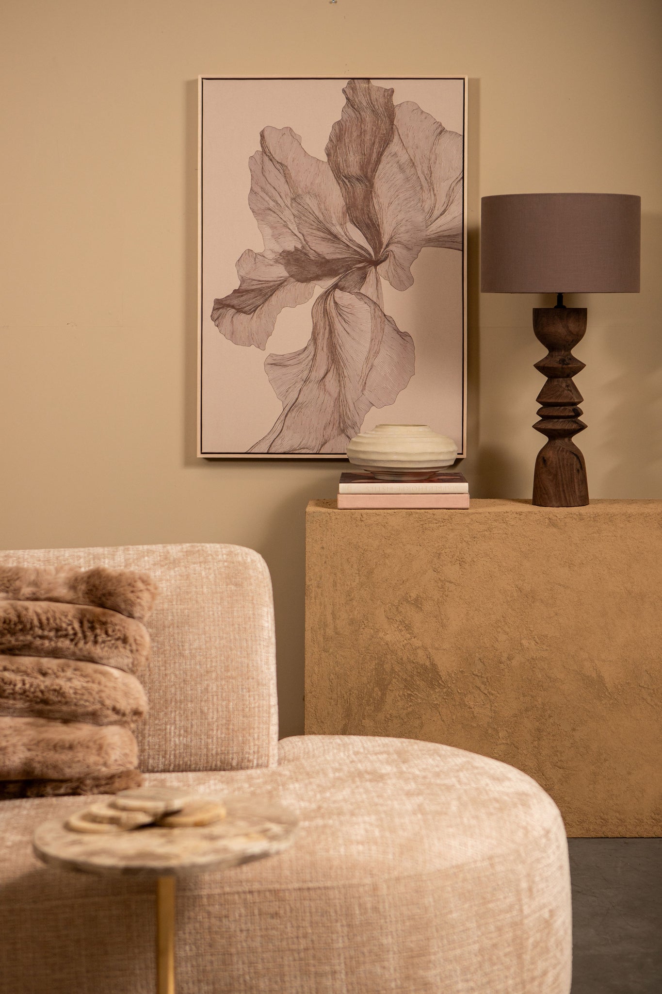 Lorinde Light Brown canvas wall panel flower art