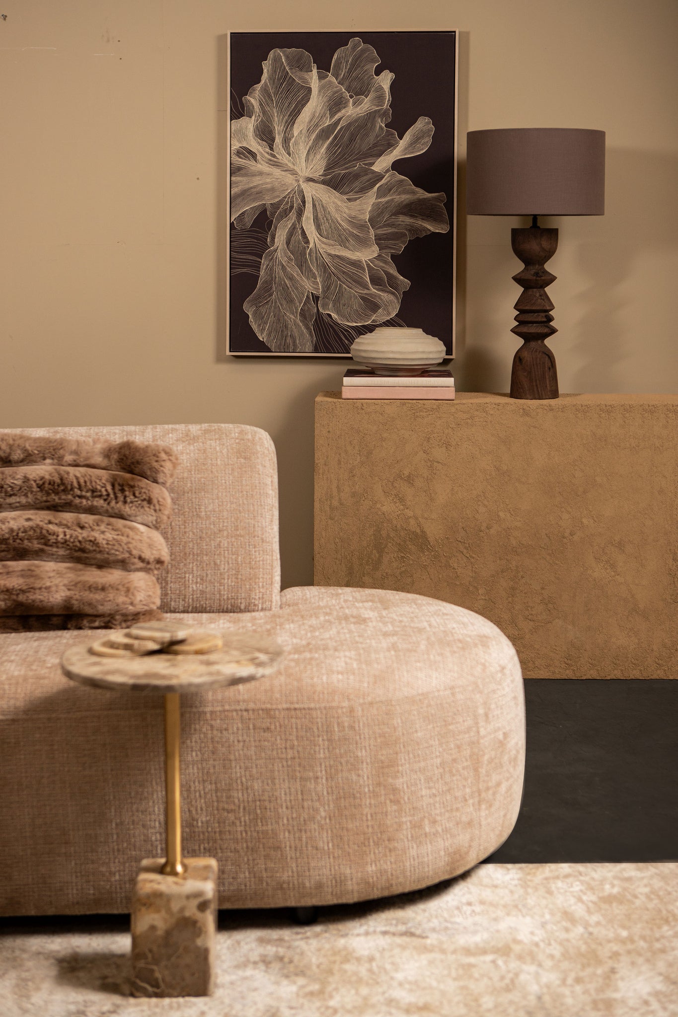 Rivvo Abat-jour — Cotton Linen Lampshade Round Low - Marron