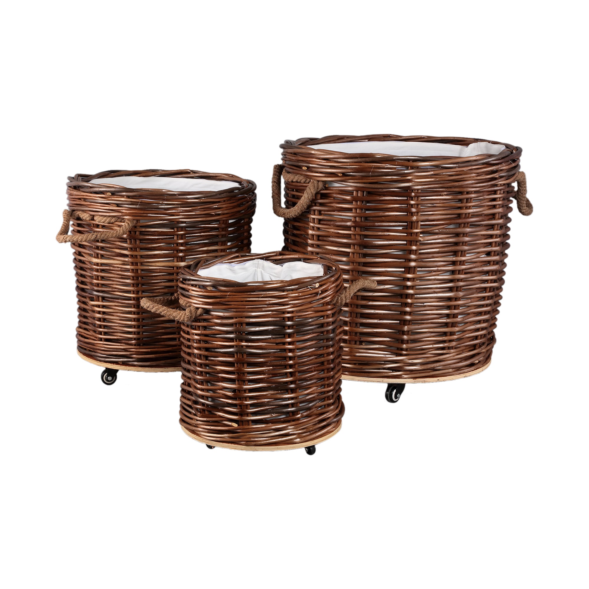 Darrett Brown willow basket round with wheels SV3