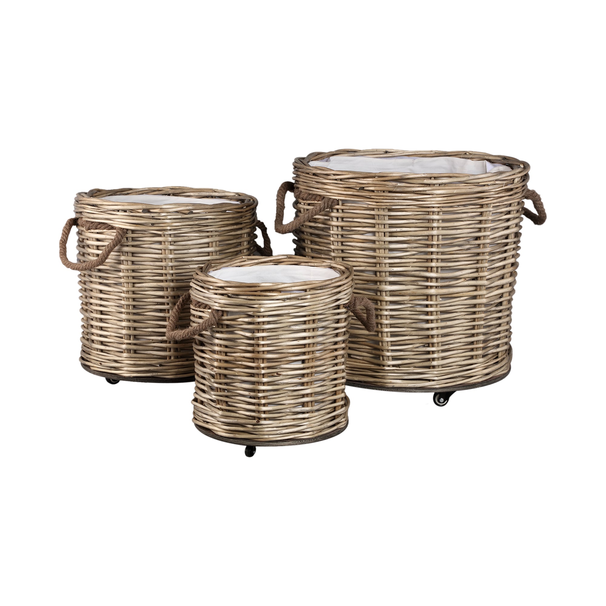 Darrett Natural woven basket round with wheels SV3