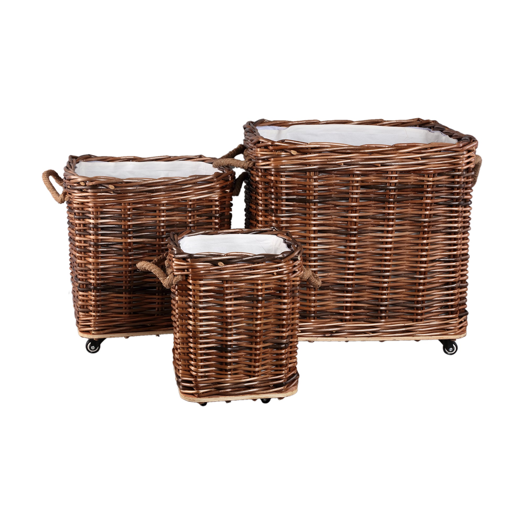 Darrett Brown willow basket square with wheels SV3
