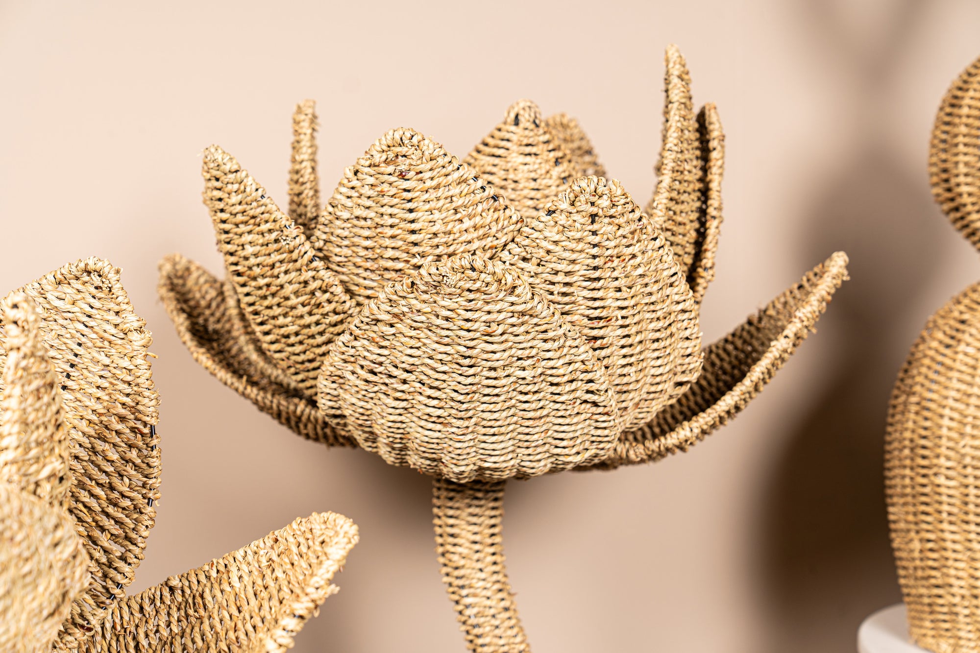 Ambre Natural seagrass woven flower statue L