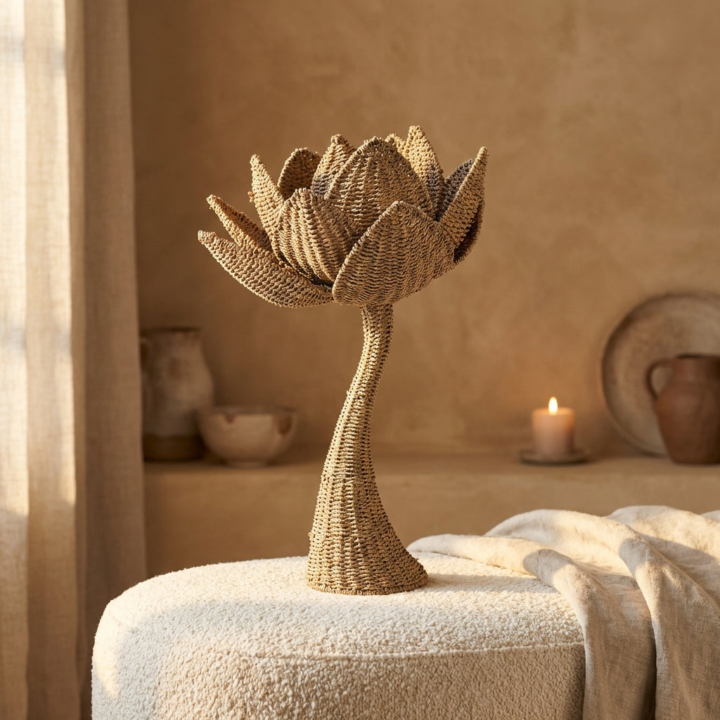 Ambre Natural seagrass woven flower statue S