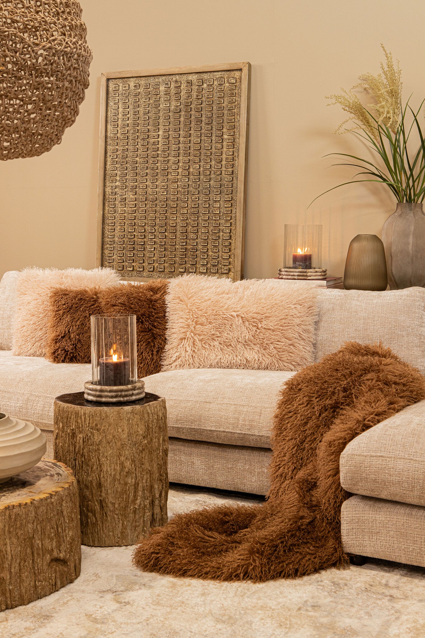 Dayo Lustres en papier — Natural Rope Hanging Lamp Closed Ball - Marron clair