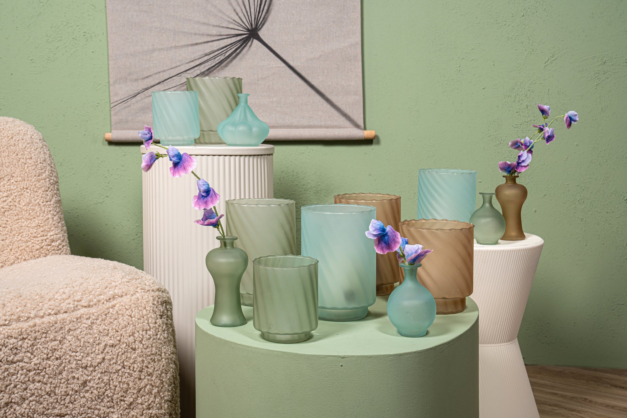 Rameen Bougeoirs en verre — Round Frosted Stormlight - Vert