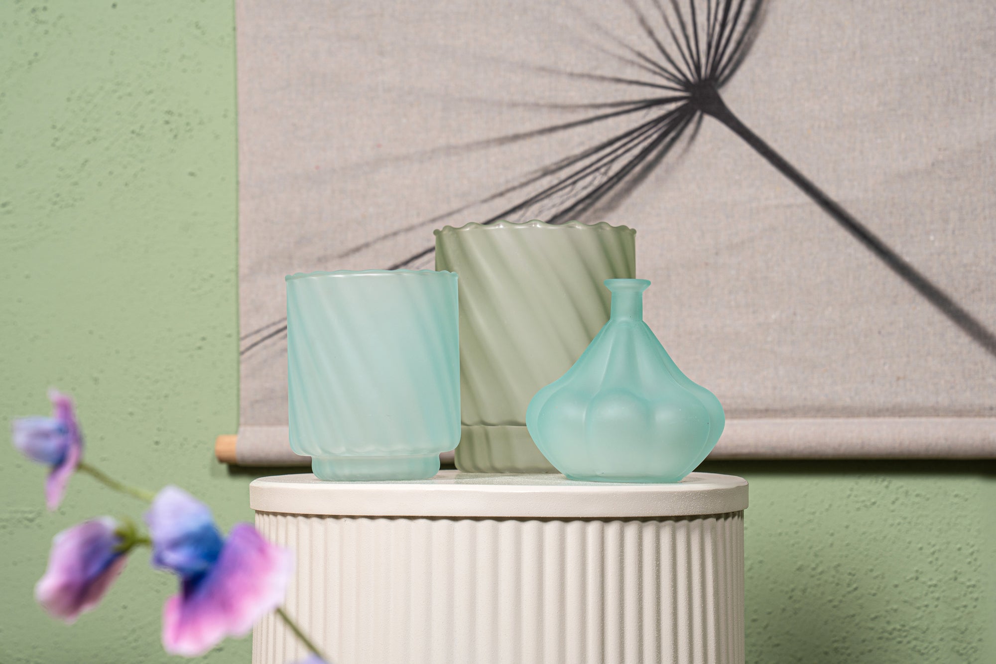 Rameen Bougeoirs en verre — Round Frosted Stormlight - Vert
