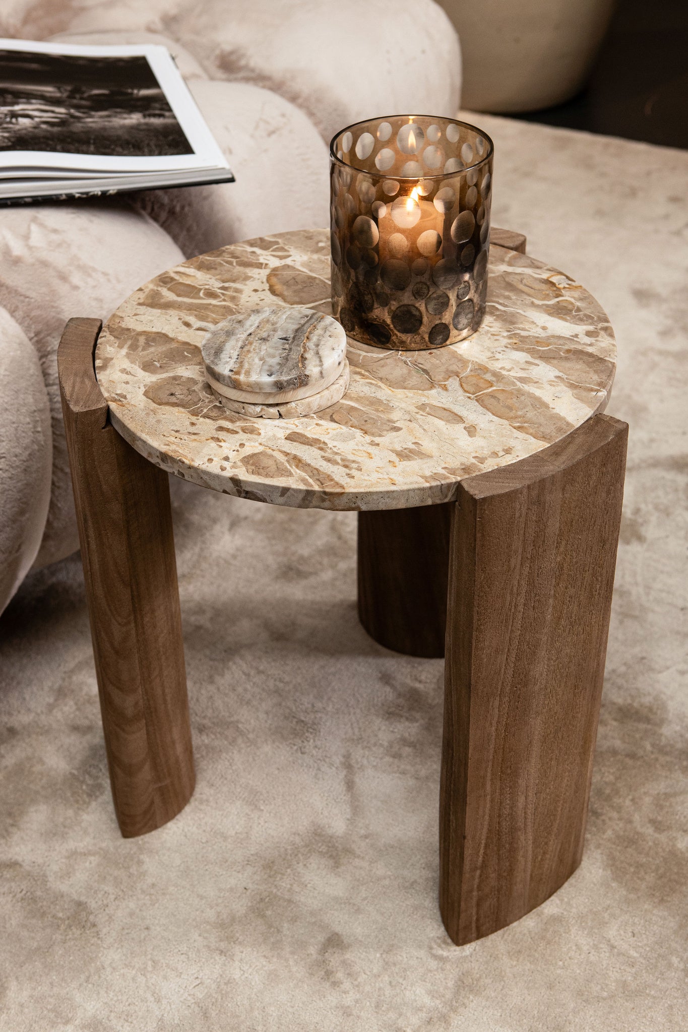 Javina Natural marble coffeetable mangowood base S - Photo 3
