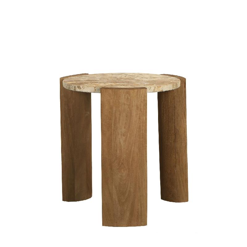 Javina Natural marble coffeetable mangowood base S
