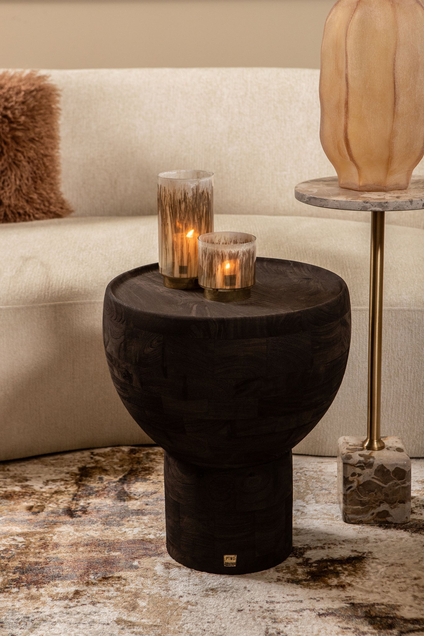 Erno Brown mango wood sidetable on base round - Photo 3