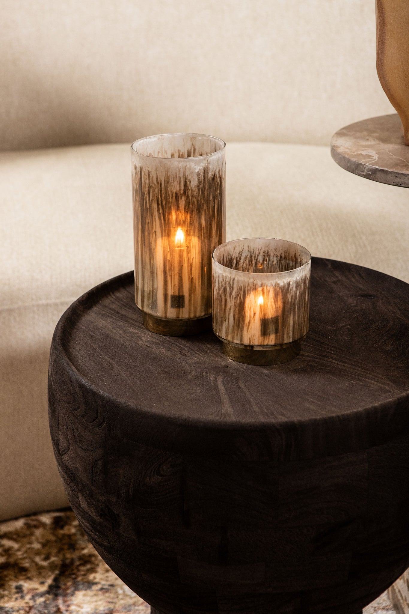 Allie Photophores en verre — Tealight Round Gold Foot - Marron
