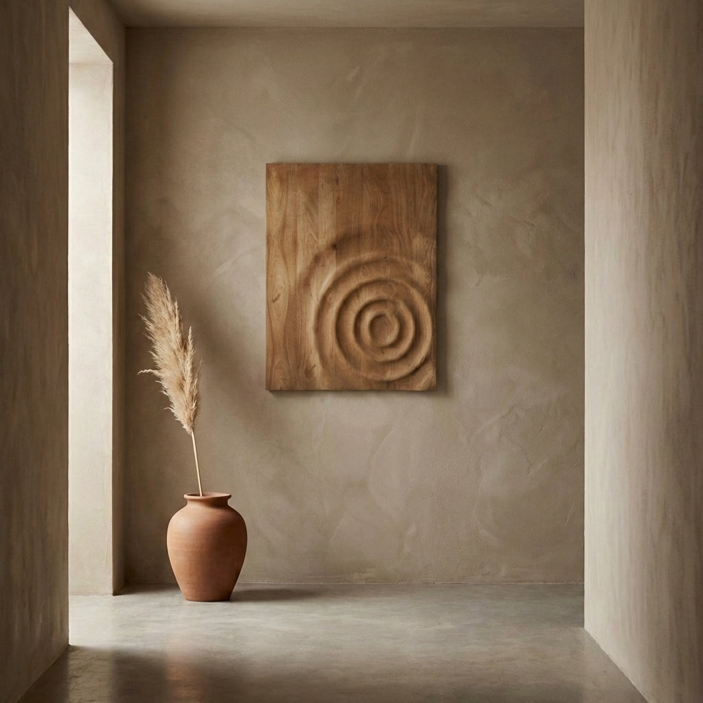 Mattin Natural mango wood circle wall panel rect S