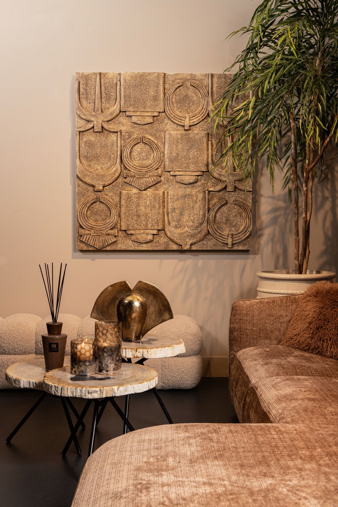 Saku Beige MDF aancient symbols antique wall panel
