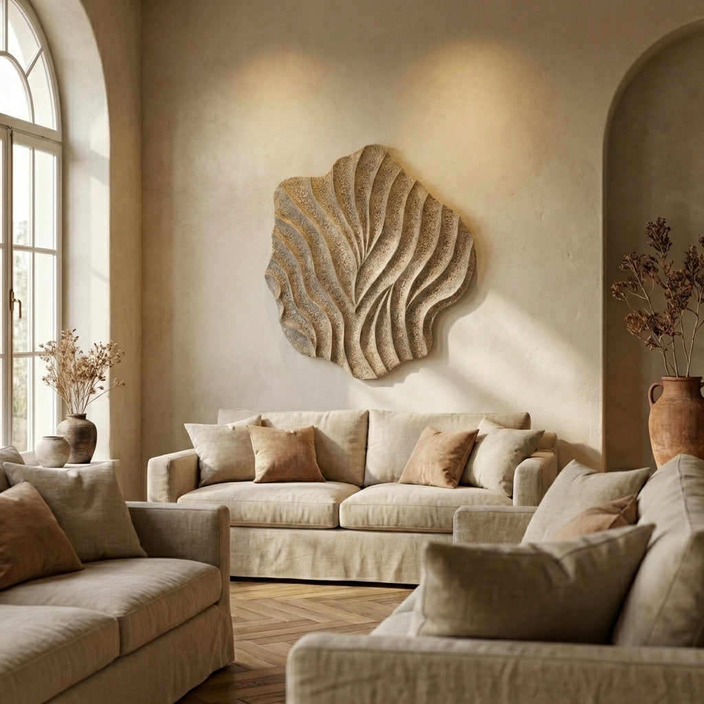 Abbie Beige MDF wavy organic wall panel L
