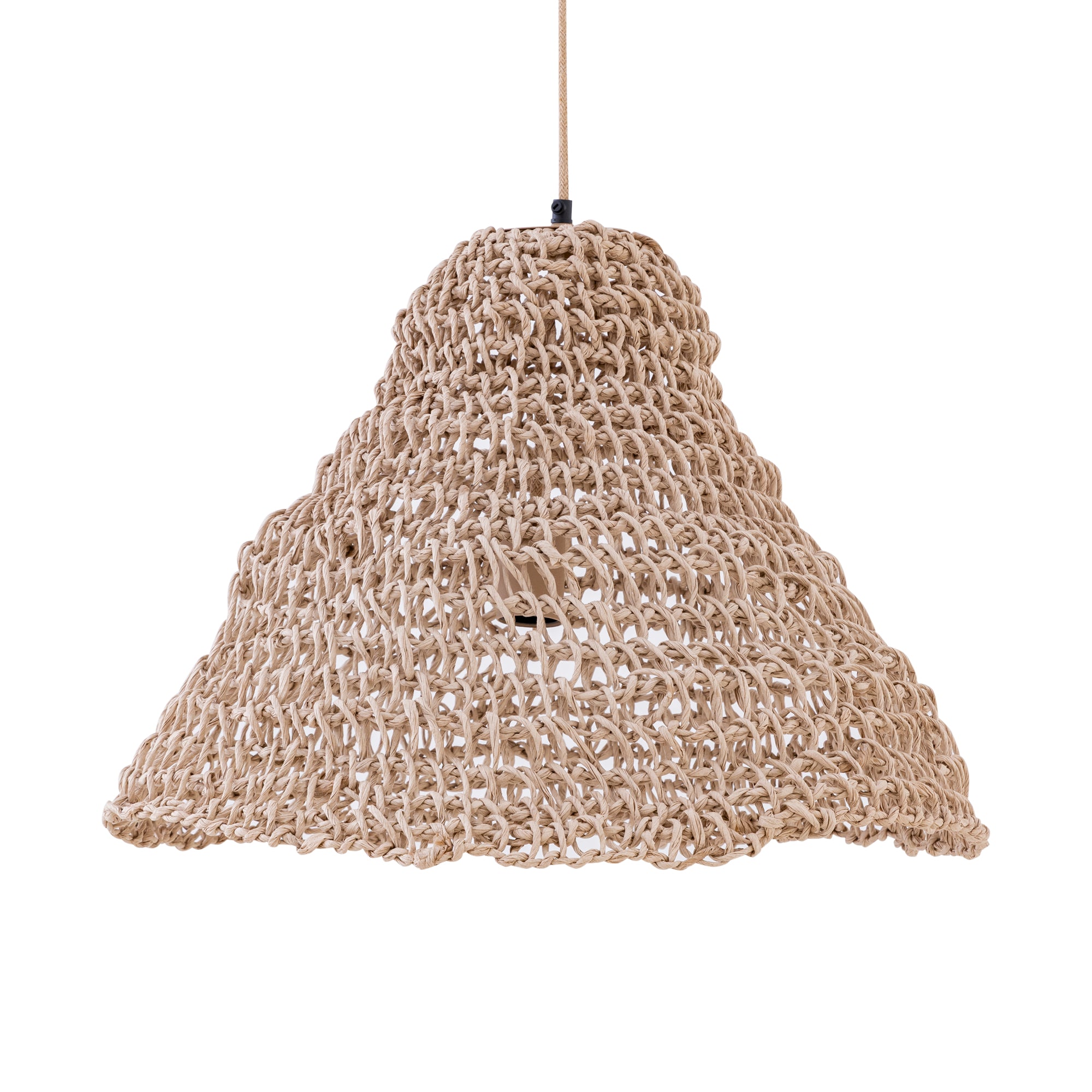 Dayo Lustres en papier — Natural Rope Hanging Lamp Open Round - Marron clair