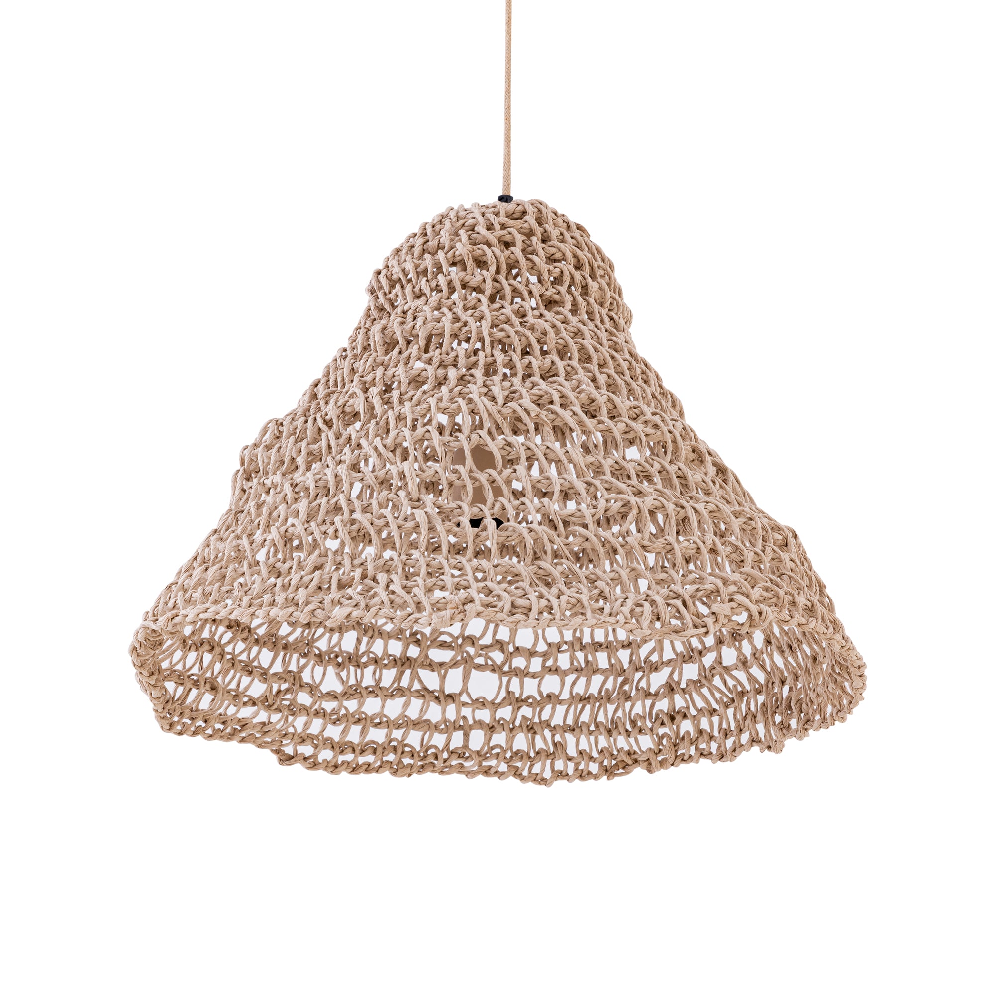 Dayo Lustres en papier — Natural Rope Hanging Lamp Open Round - Marron clair