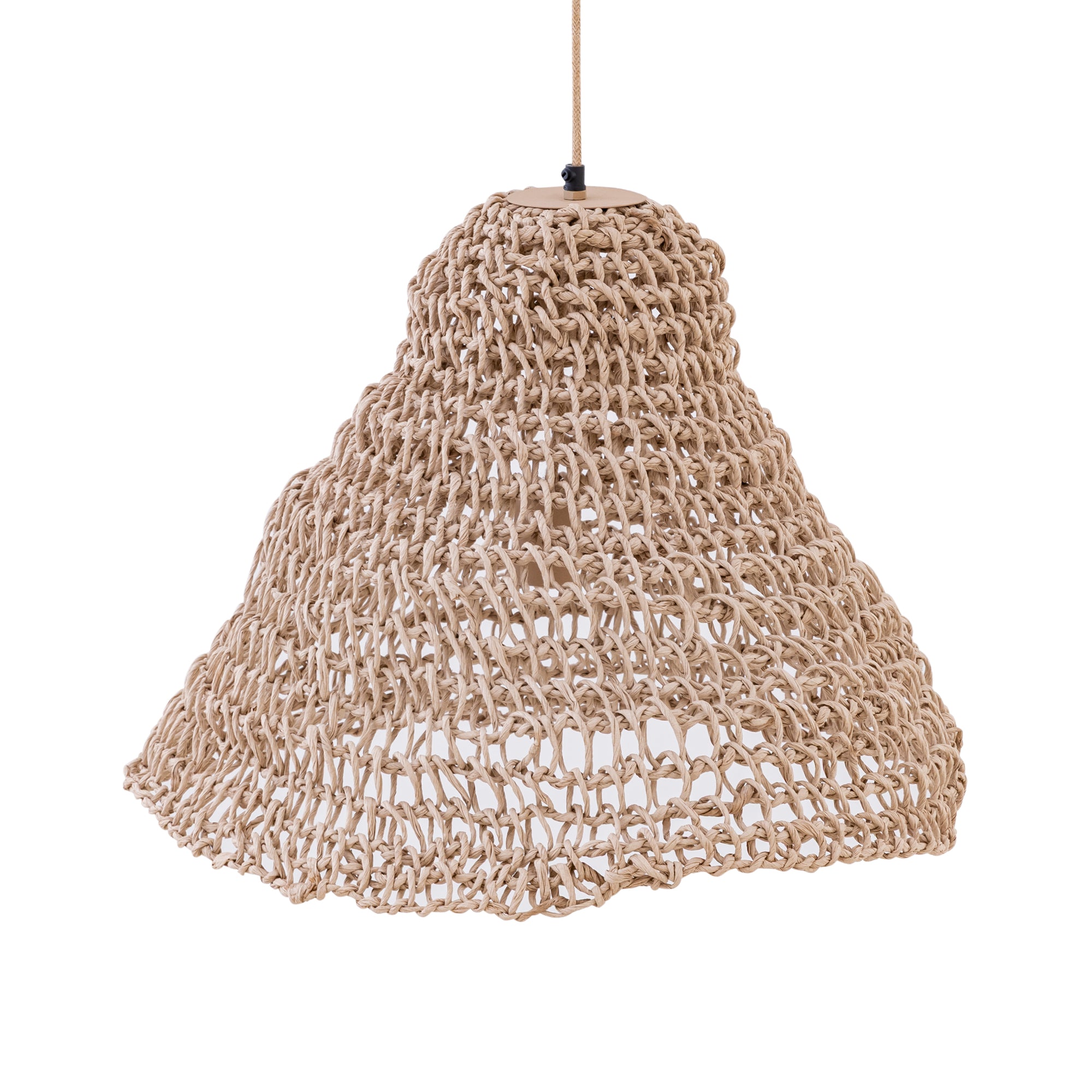 Dayo Lustres en papier — Natural Rope Hanging Lamp Open Round - Marron clair