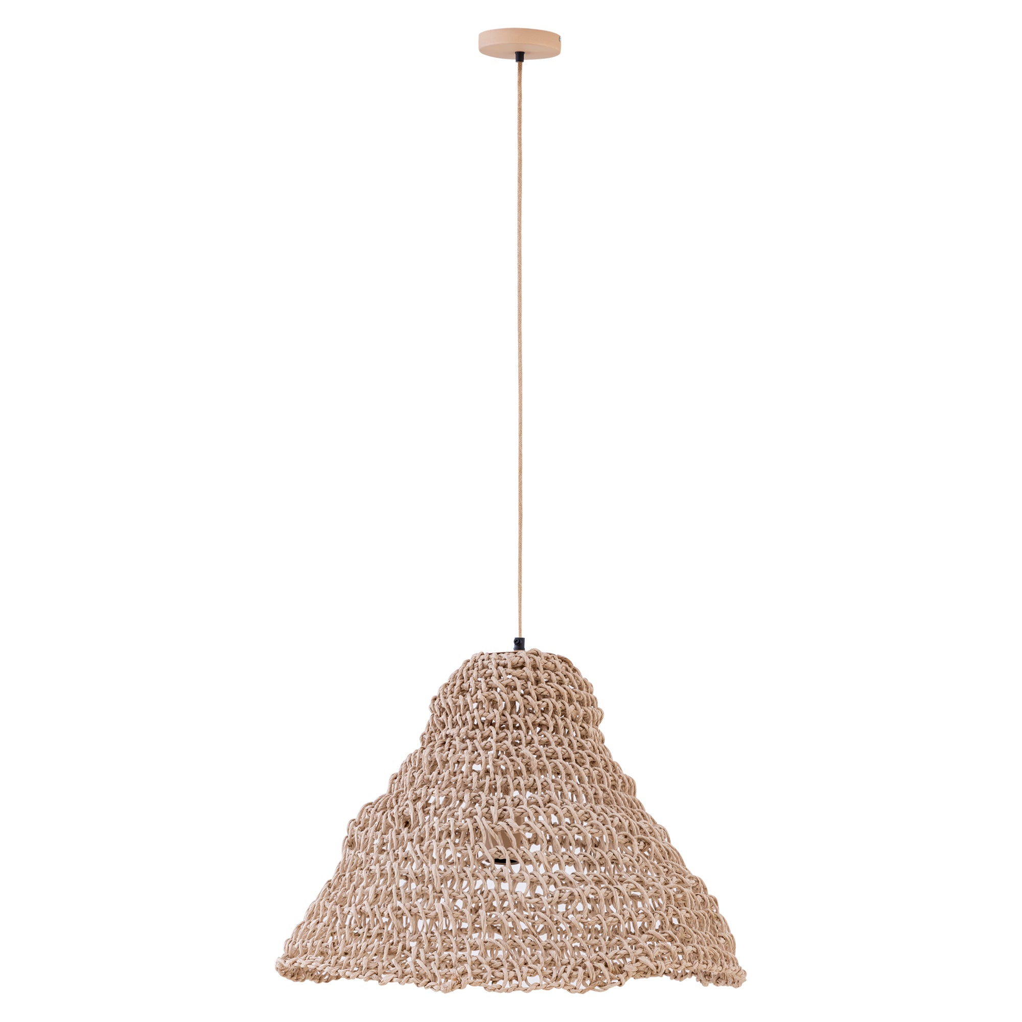 Dayo Lustres en papier — Natural Rope Hanging Lamp Open Round - Marron clair