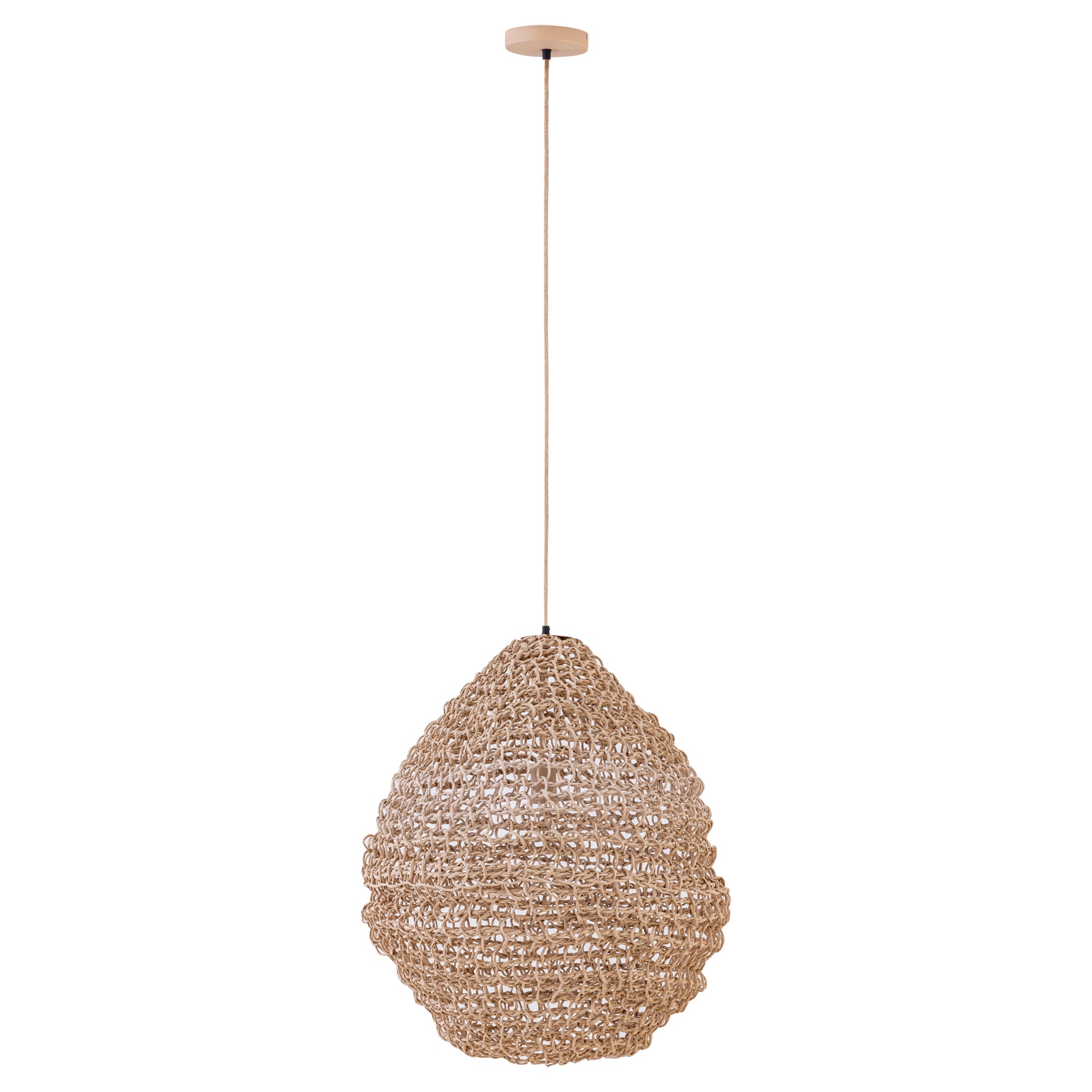 Dayo Lustres en papier — Natural Rope Hanging Lamp Closed Ball - Marron clair