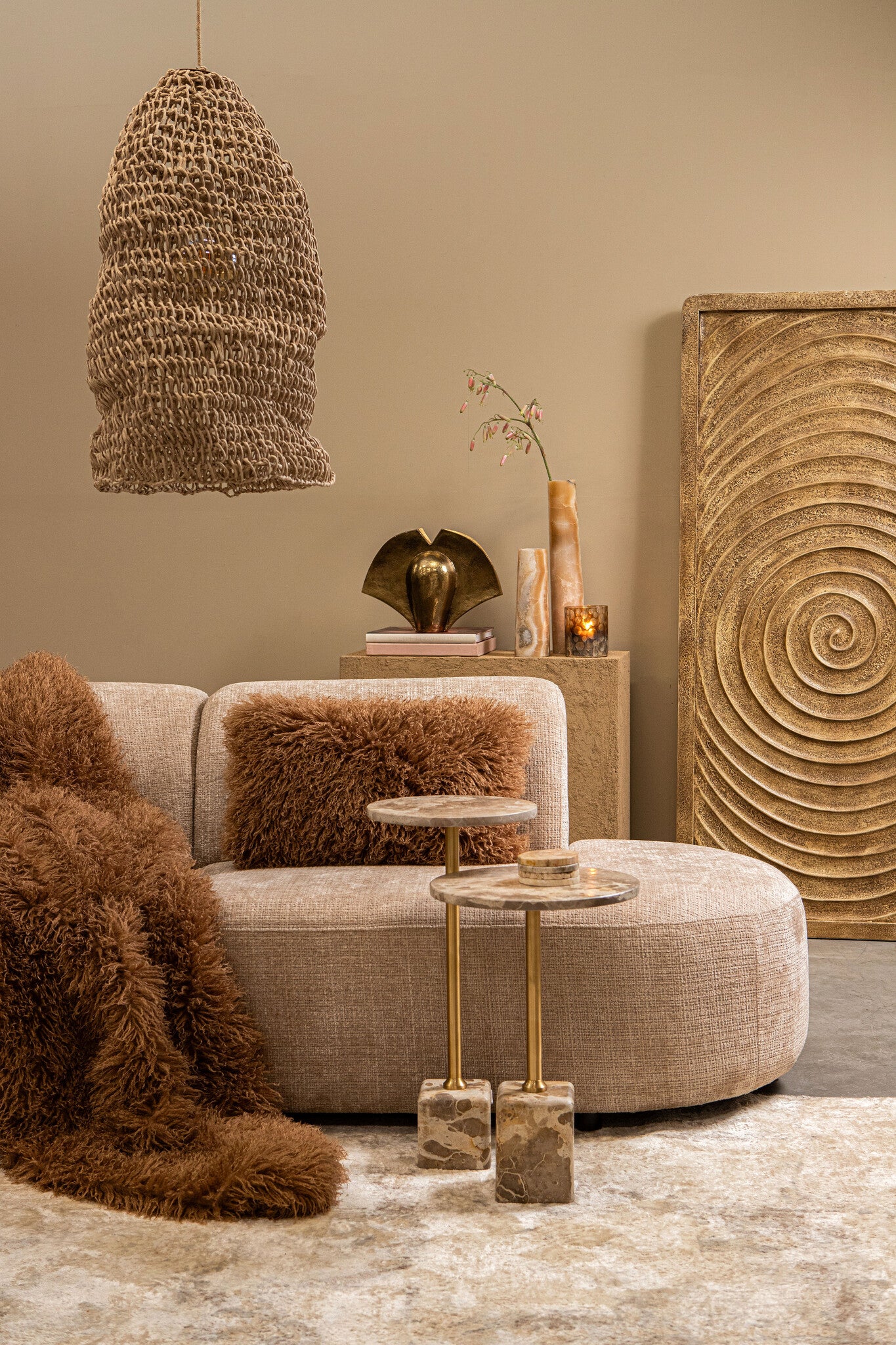 Dayo Lustres en papier — Natural Rope Hanging Lamp Open Round - Marron clair