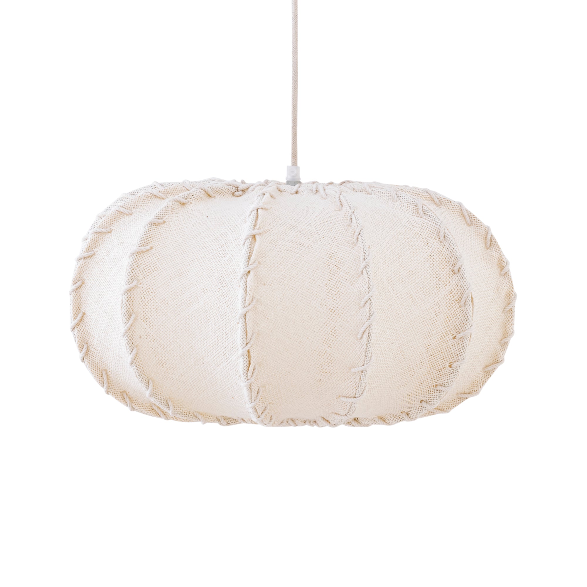 Myka Lustres en fer — Jute Hanging Lamp Flat Round Shape - Crème