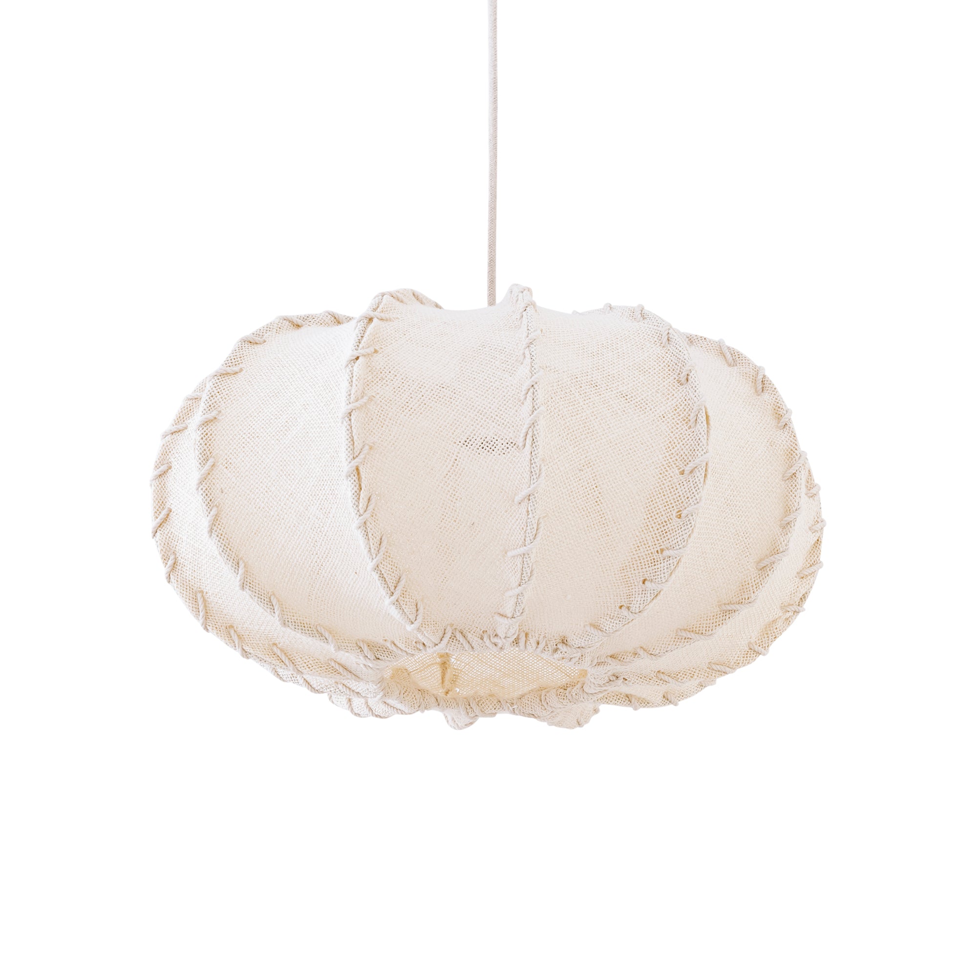 Myka Lustres en fer — Jute Hanging Lamp Flat Round Shape - Crème