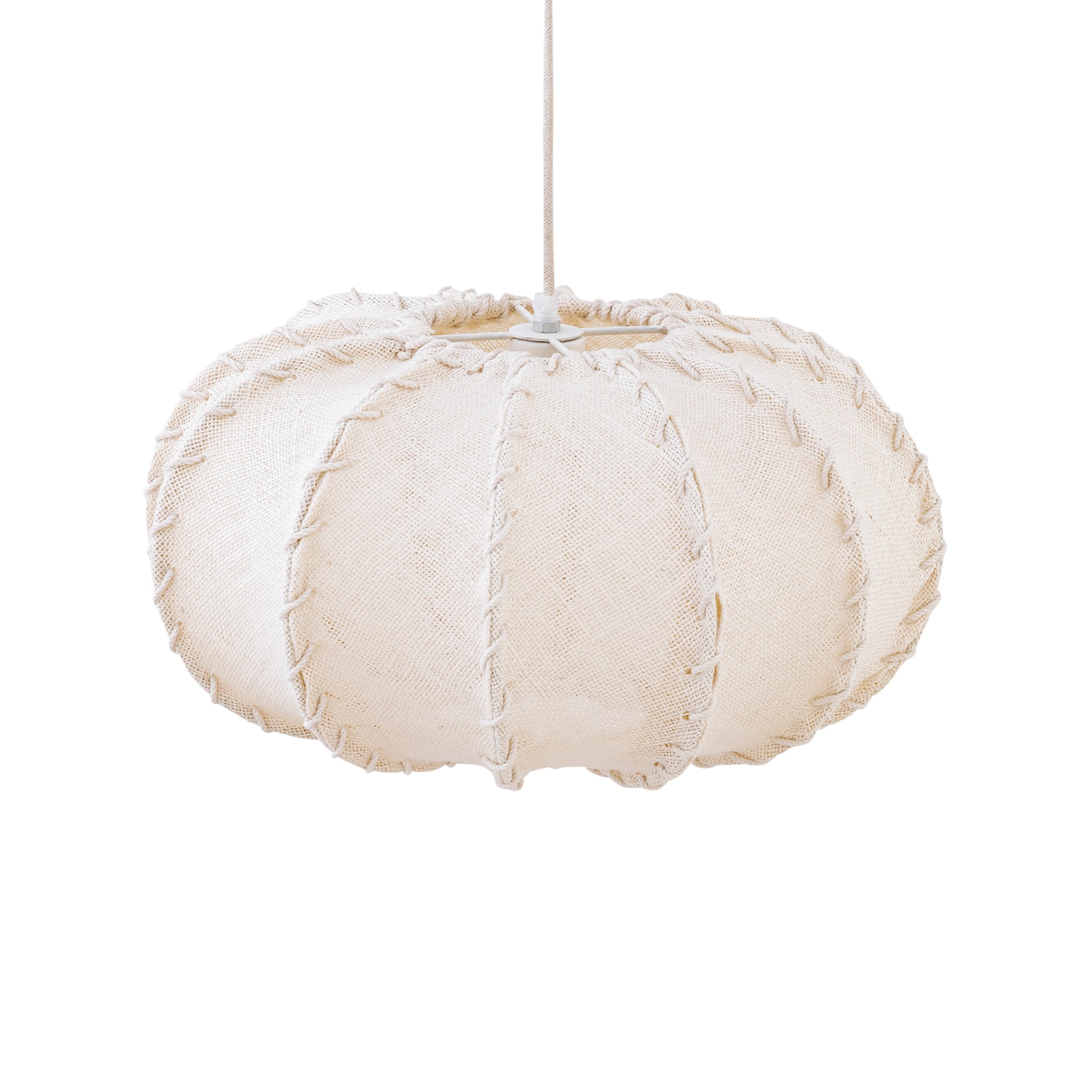 Myka Lustres en fer — Jute Hanging Lamp Flat Round Shape - Crème