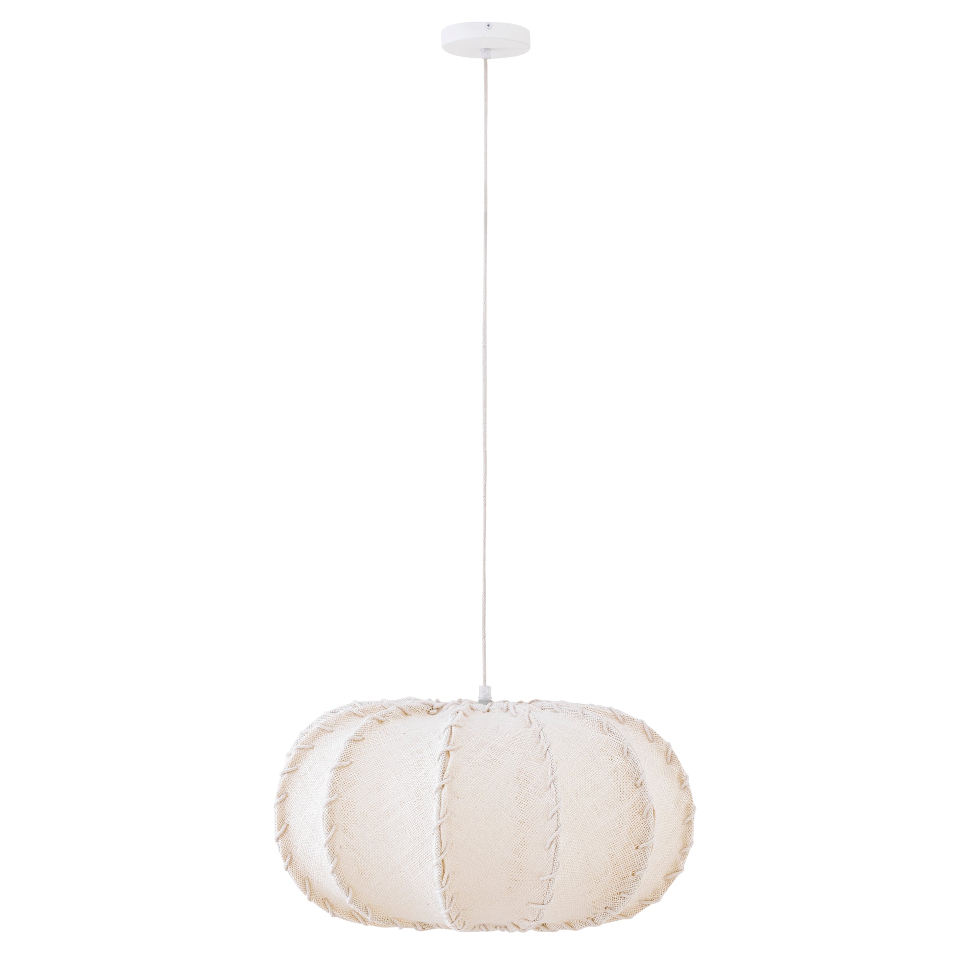 Myka Lustres en fer — Jute Hanging Lamp Flat Round Shape - Crème