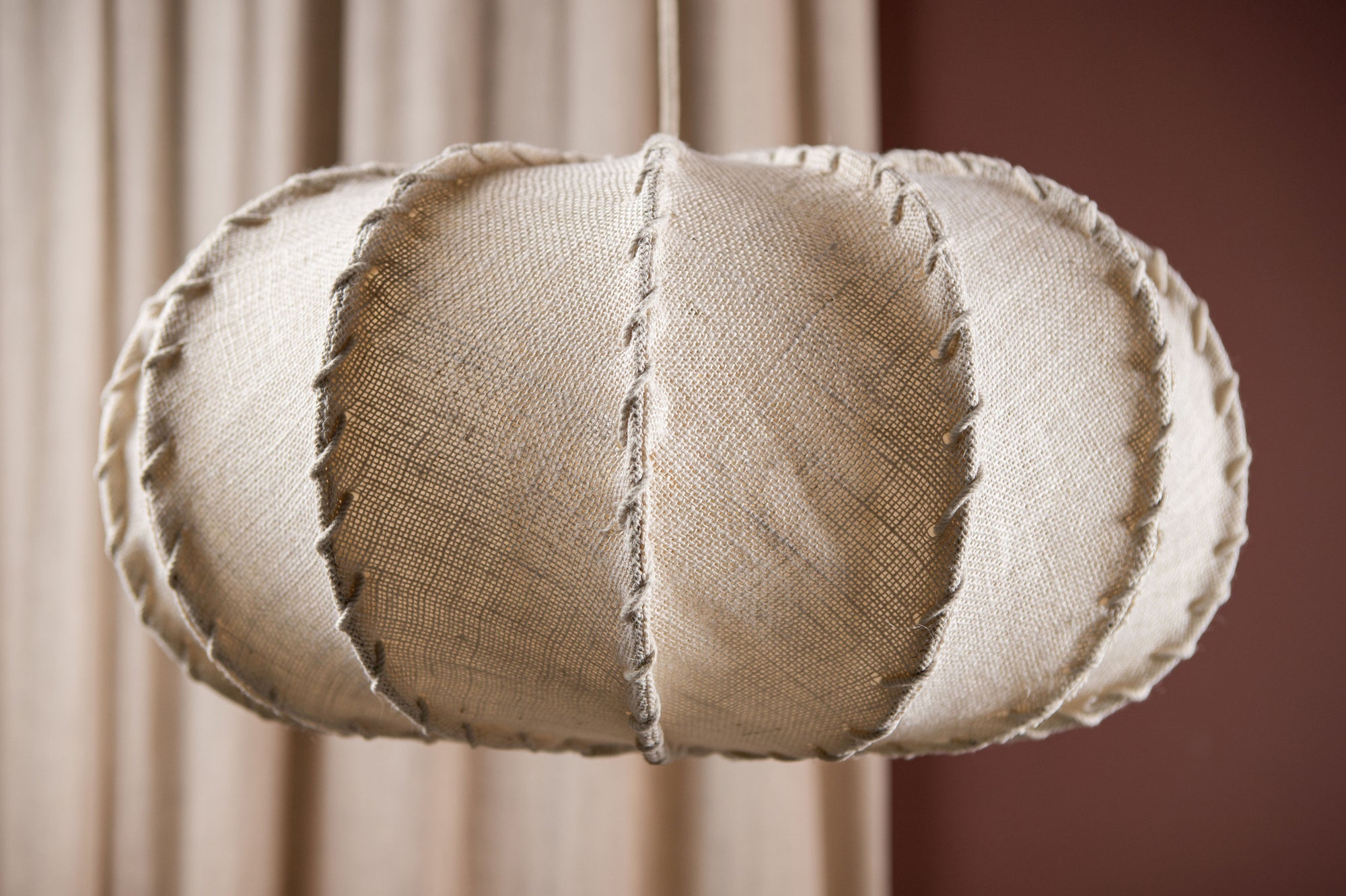 Myka Lustres en fer — Jute Hanging Lamp Flat Round Shape - Crème
