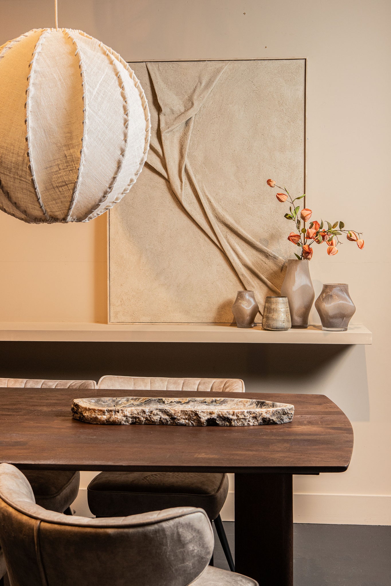 Myka Lustres en fer — Jute Hanging Lamp Ball Shape - Crème
