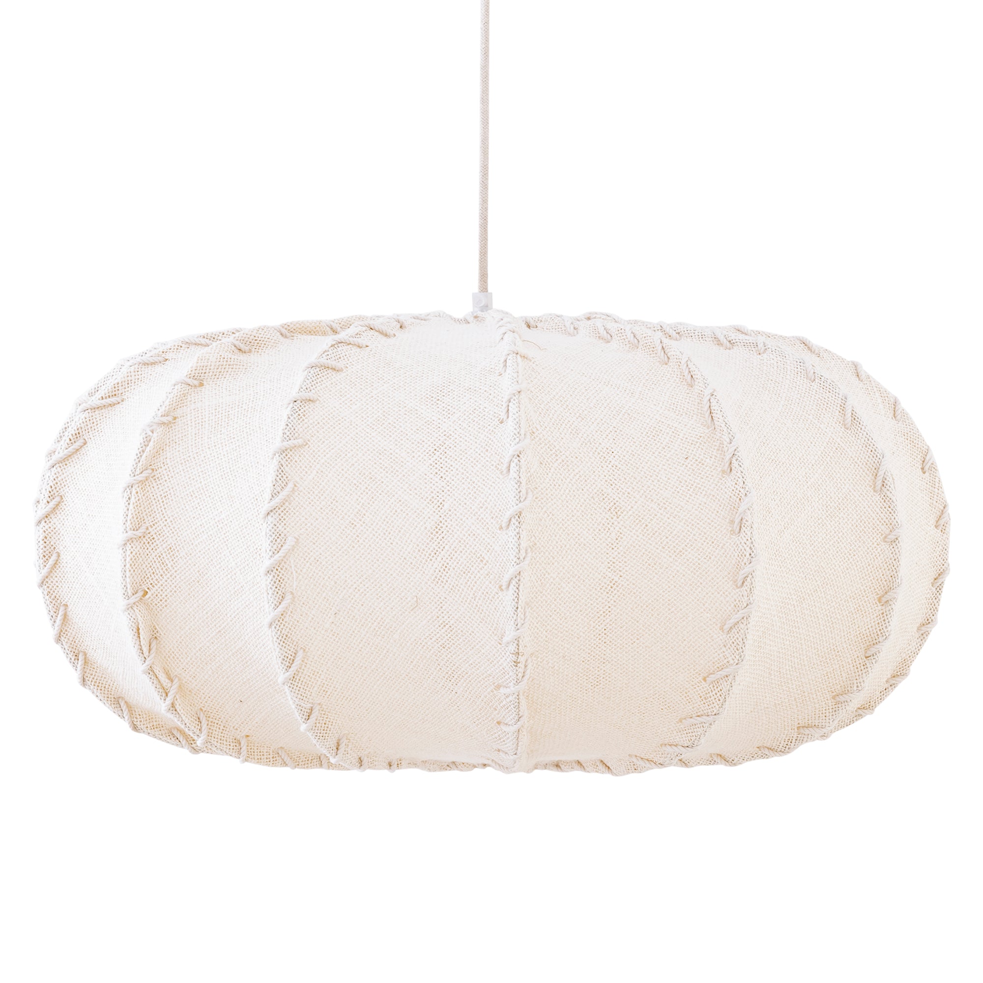 Myka Lustres en fer — Jute Hanging Lamp Flat Round Shape - Crème