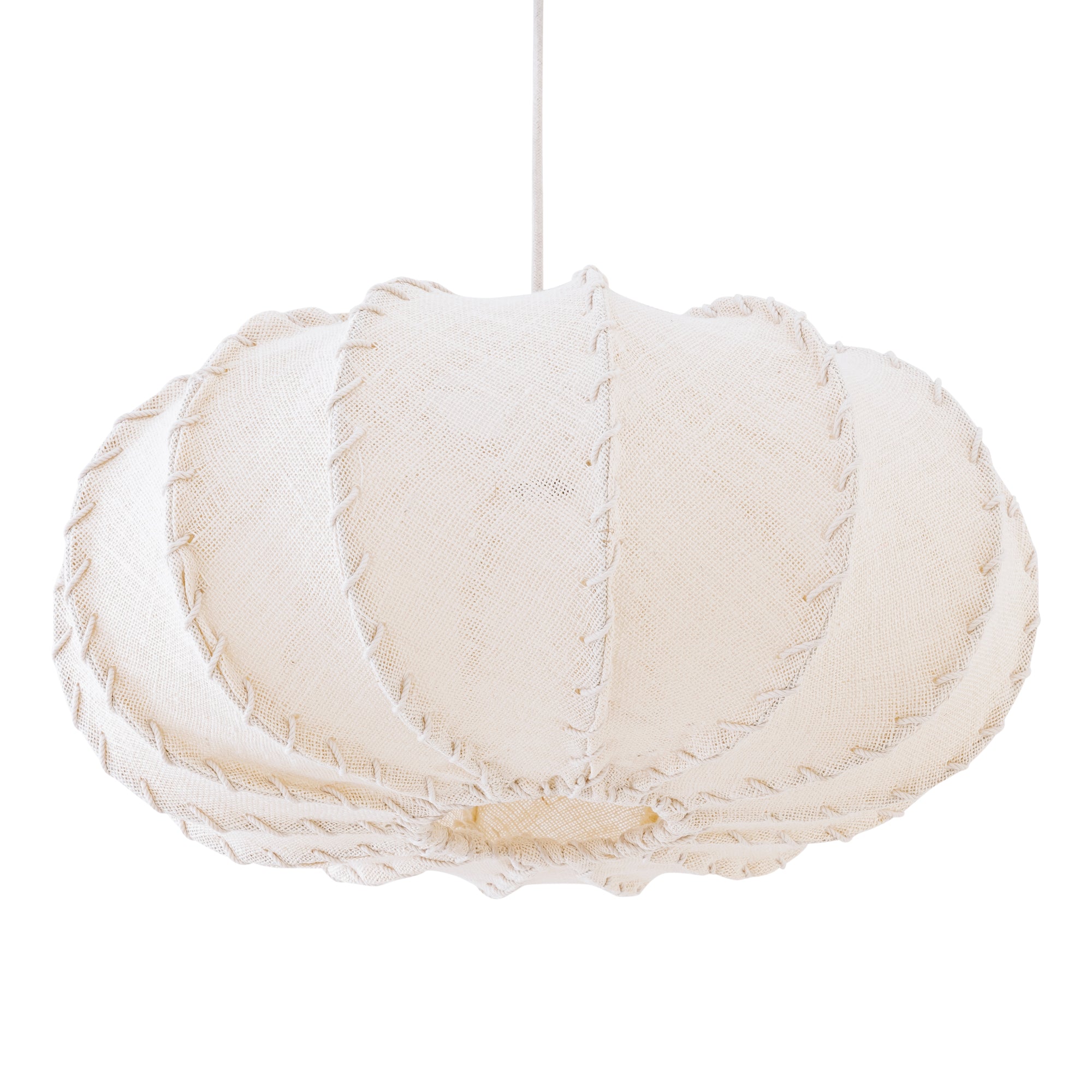 Myka Lustres en fer — Jute Hanging Lamp Flat Round Shape - Crème