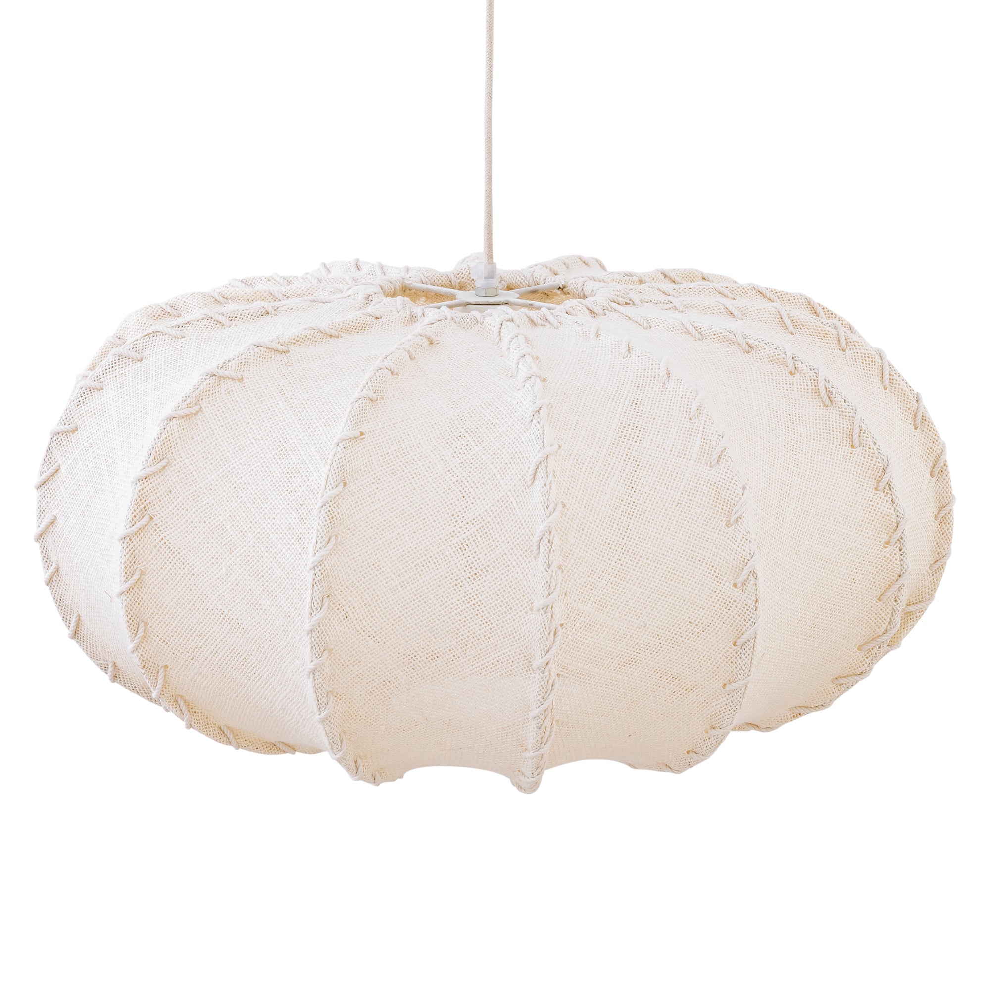 Myka Lustres en fer — Jute Hanging Lamp Flat Round Shape - Crème