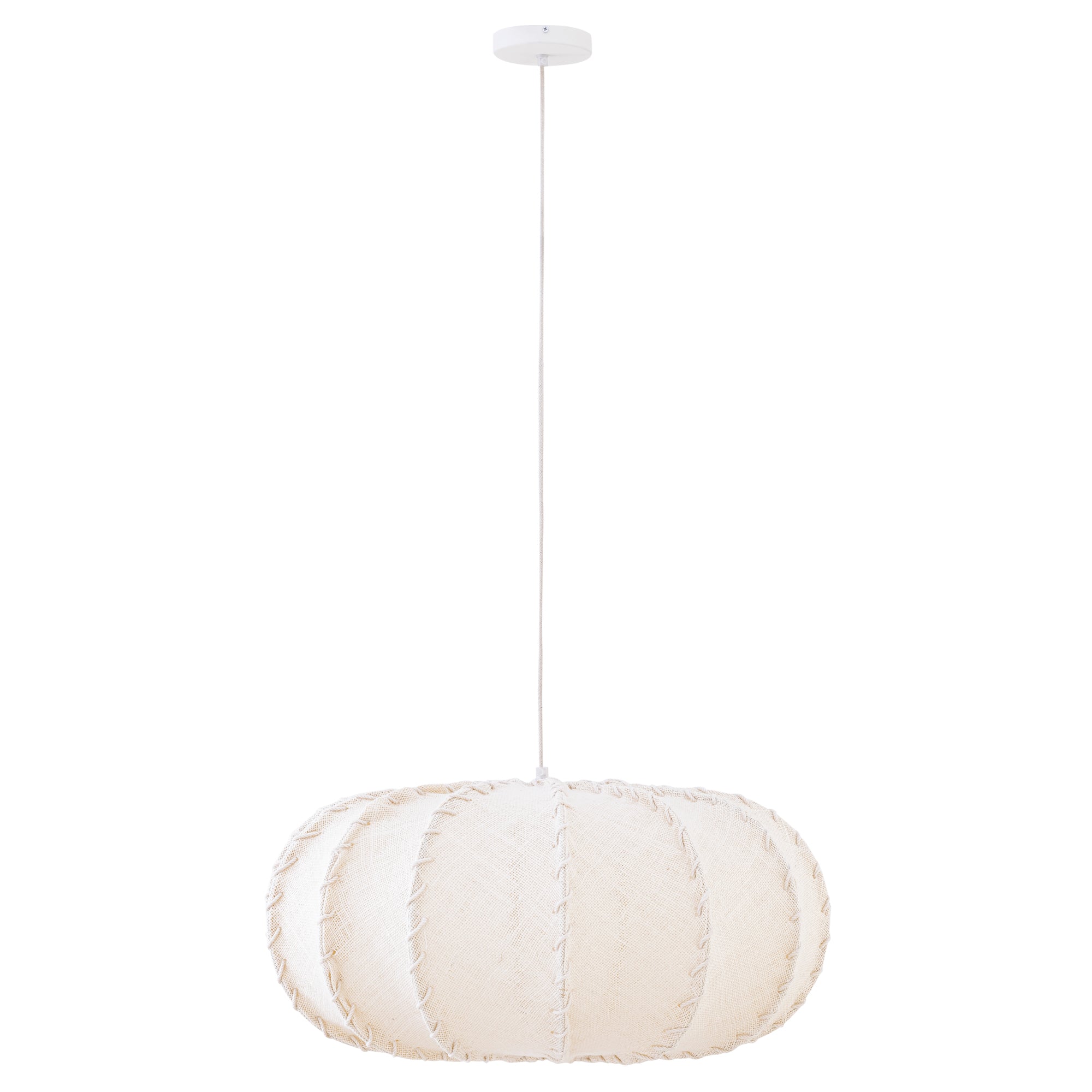 Myka Lustres en fer — Jute Hanging Lamp Flat Round Shape - Crème