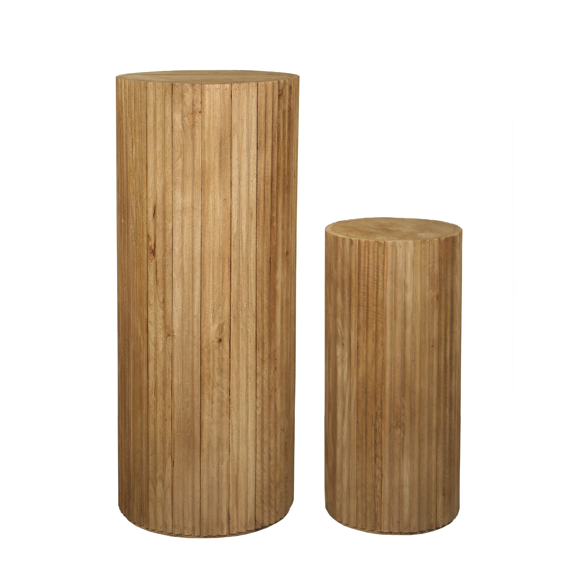 Jerra Natural ribbed mango wood pedestal set of 2