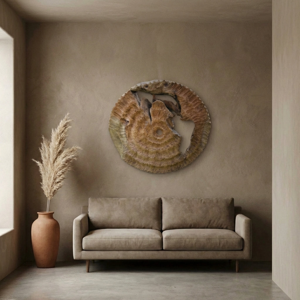 Roch Natural Teak wood wall panel rough round S