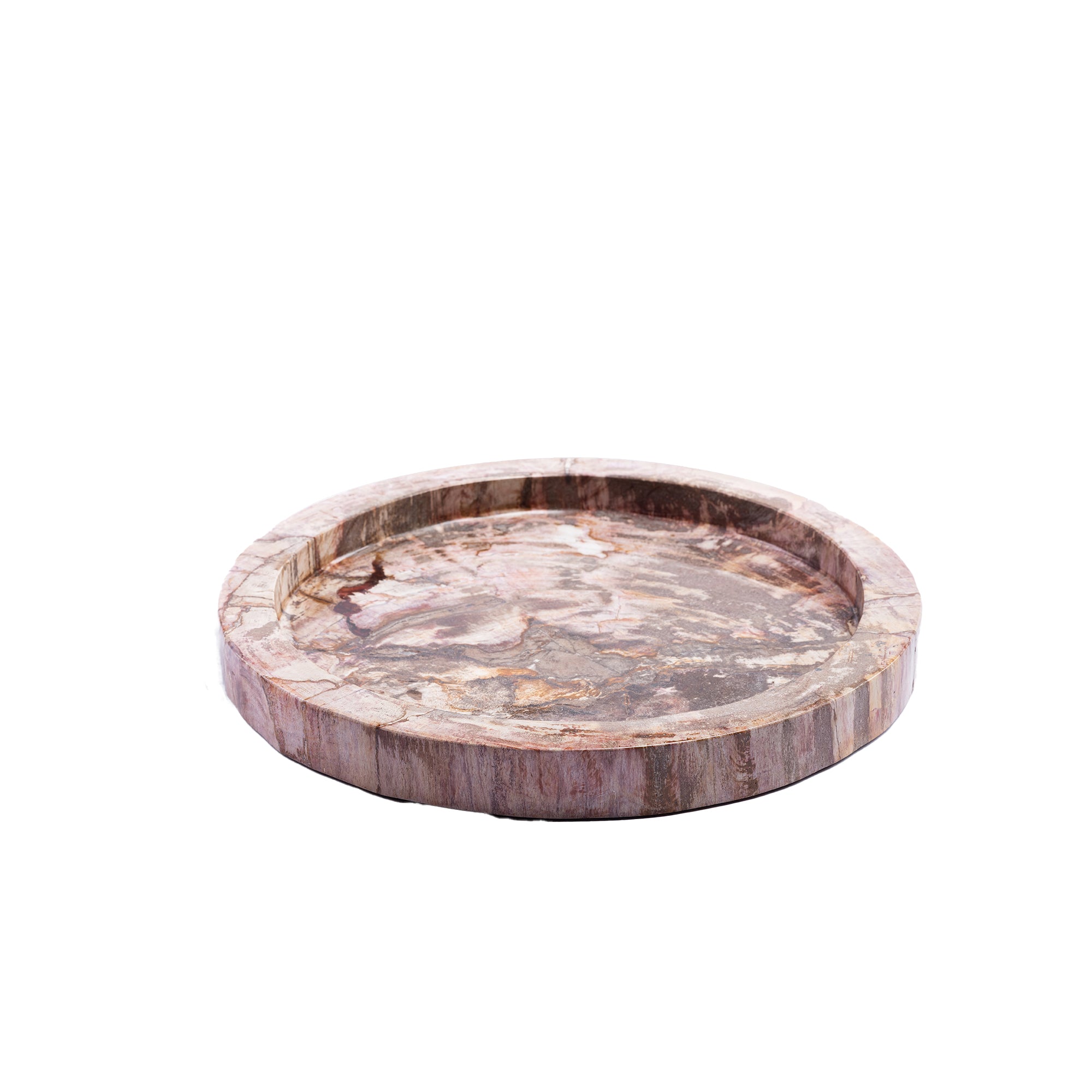 Dice Natural petrified wood round border plate