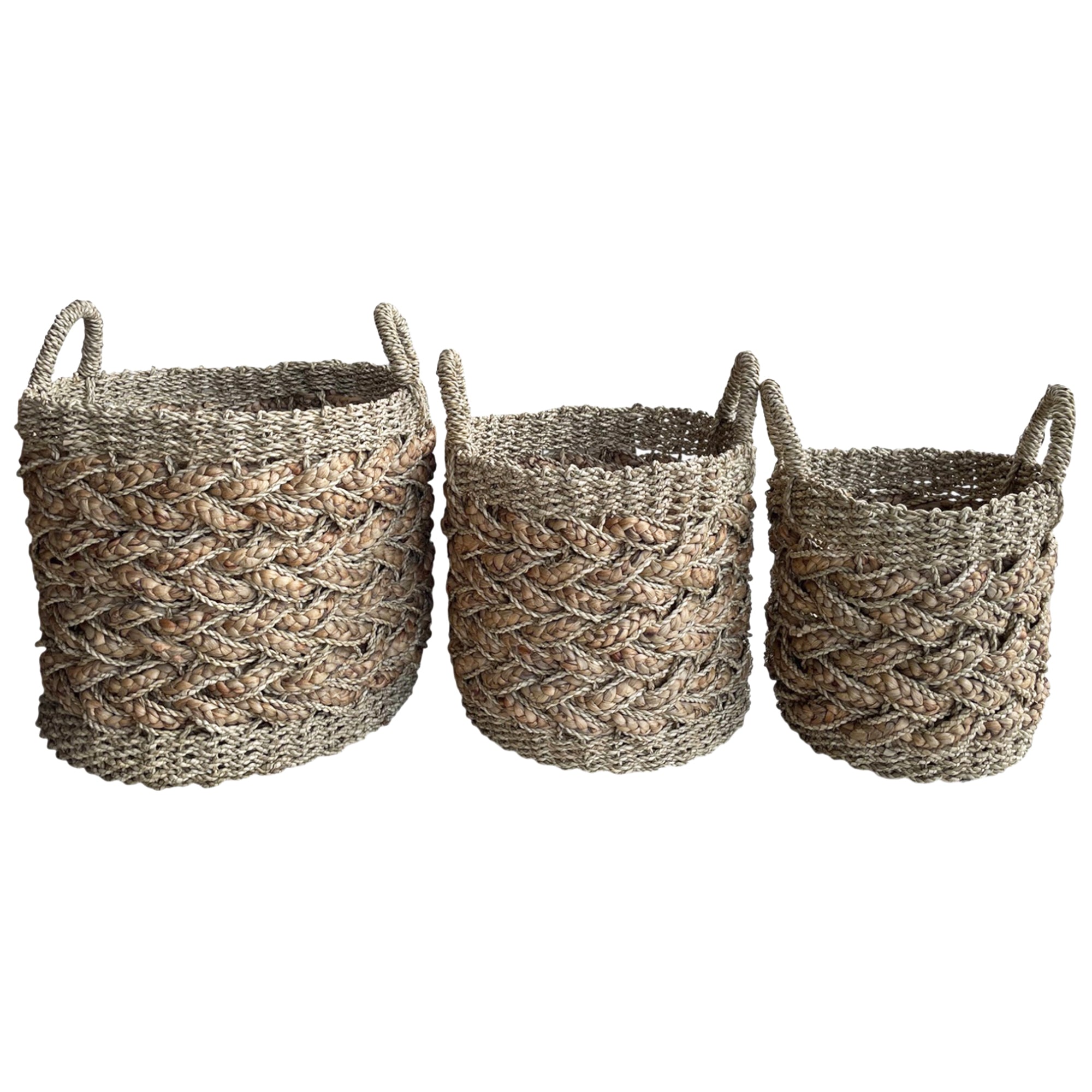 Izely Natural seagrass basket set of 3 round