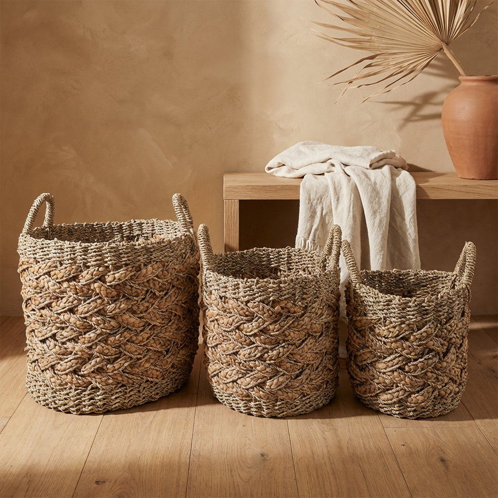 Izely Natural seagrass basket set of 3 round
