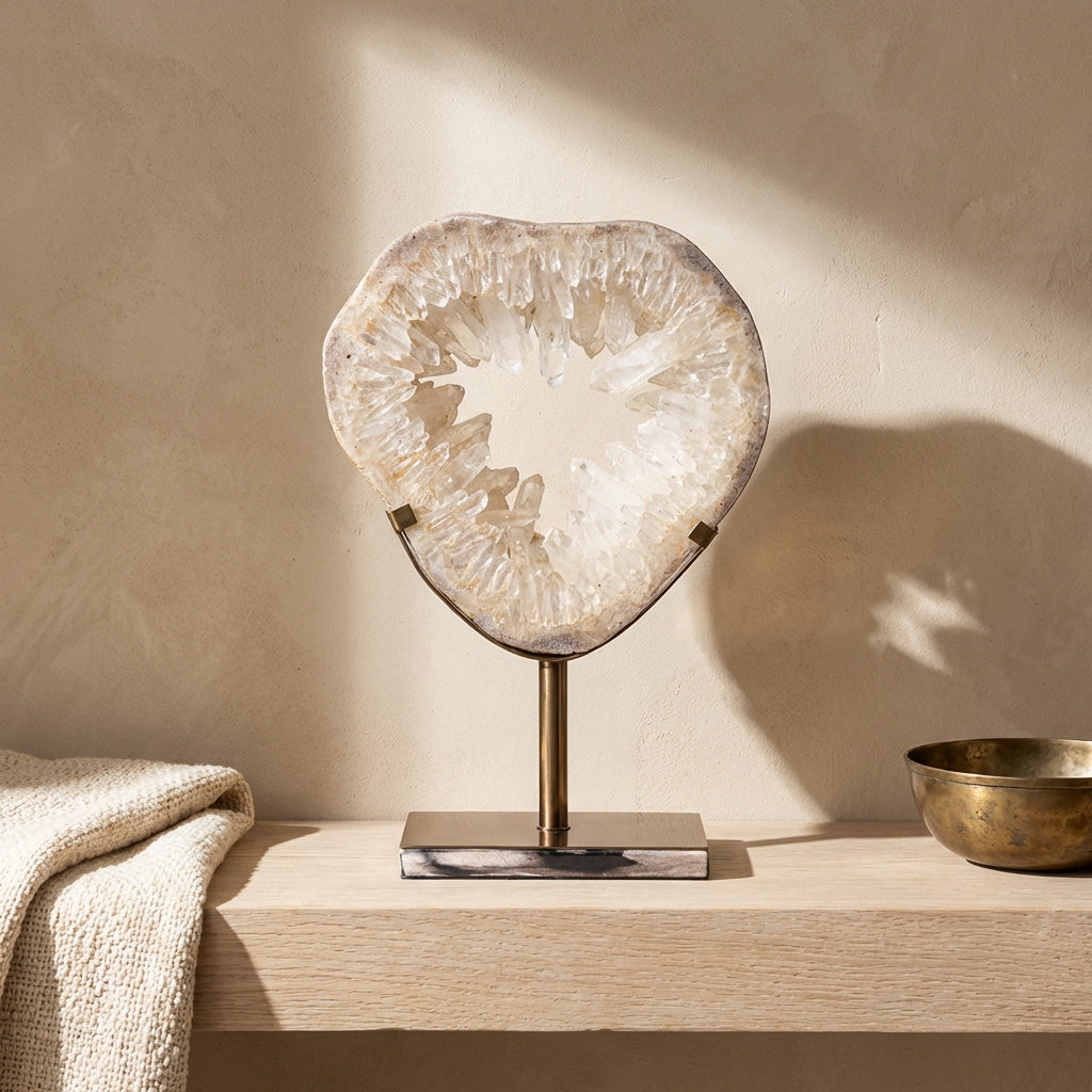 Jaso Natural Quartz mineral deco statue open round