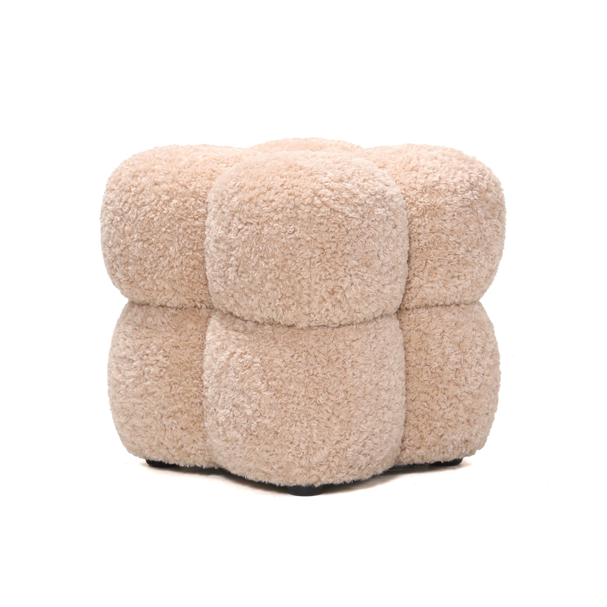 Teddy Beige fabric square pouf - Photo 2