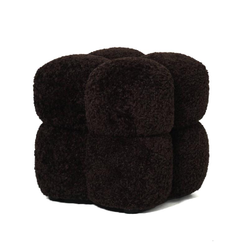 Teddy Dark Brown fabric square pouff