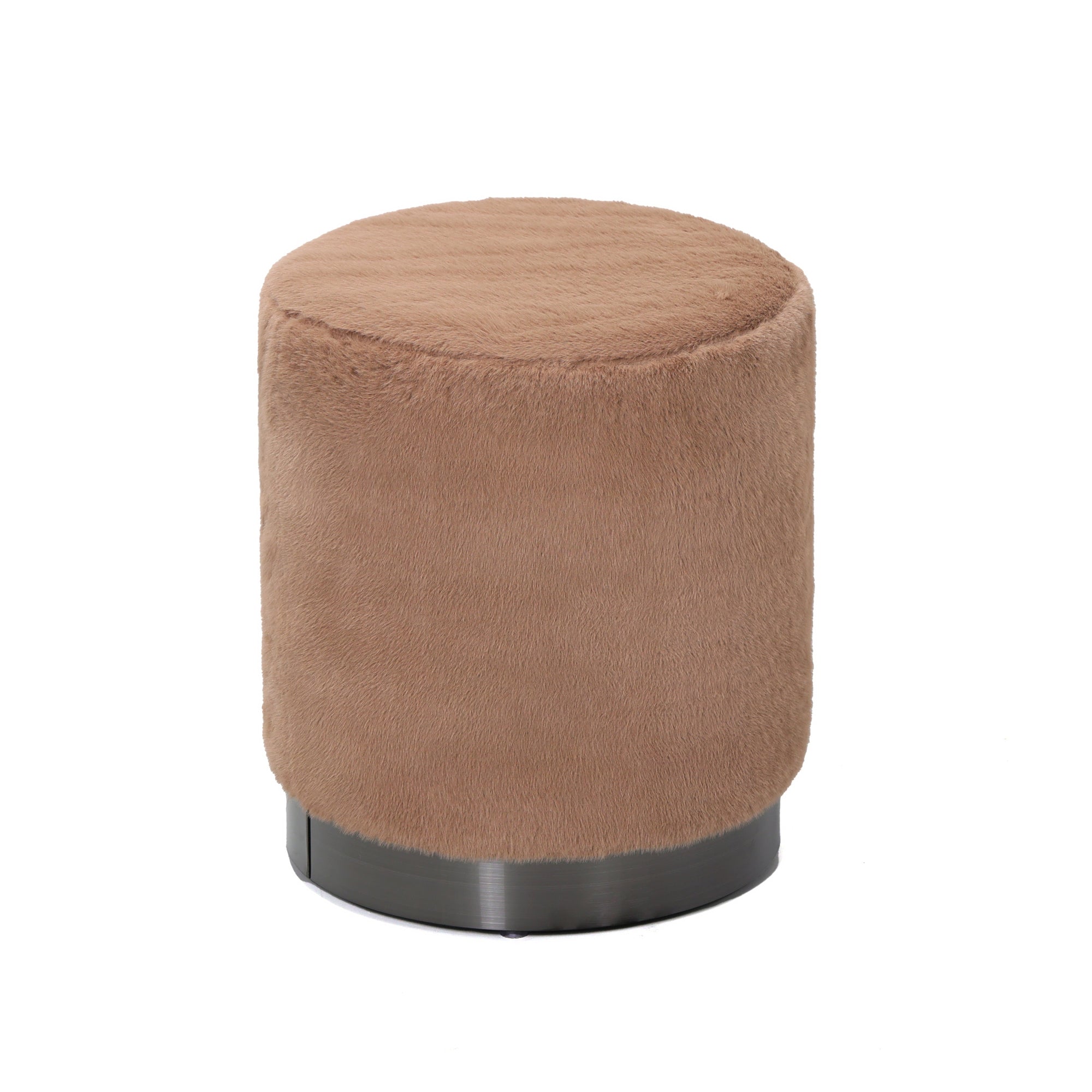 Cemile Brown fabric round fur pouf - Photo 2